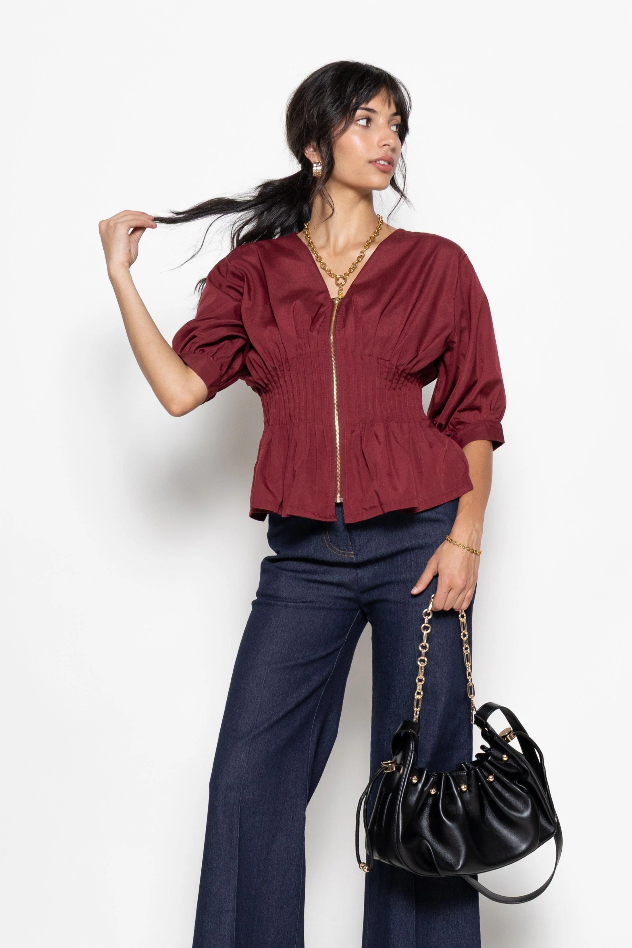 Image of Maison Ruched Zip Up Top