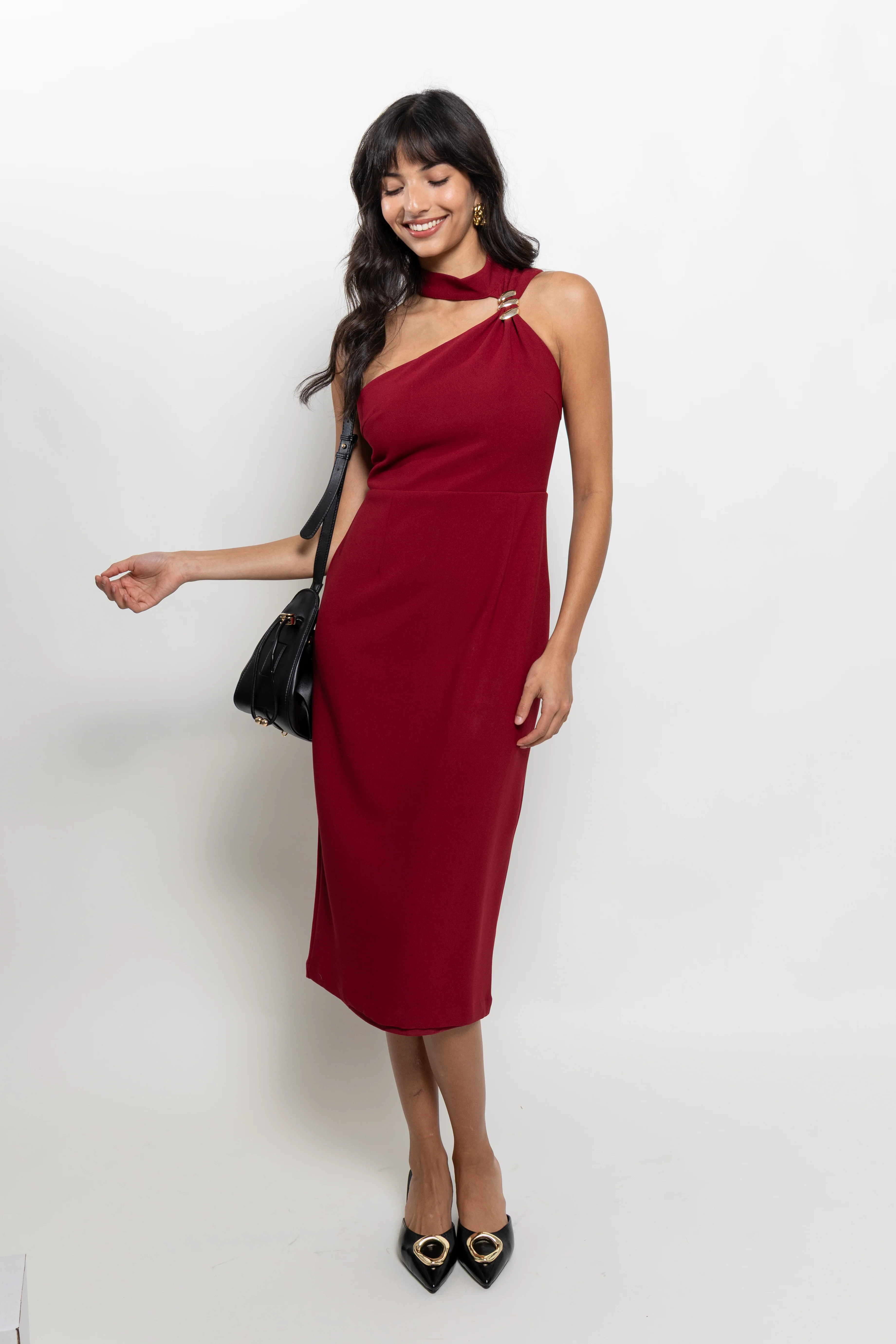 Image of Bri Gold Halter Midi Dress