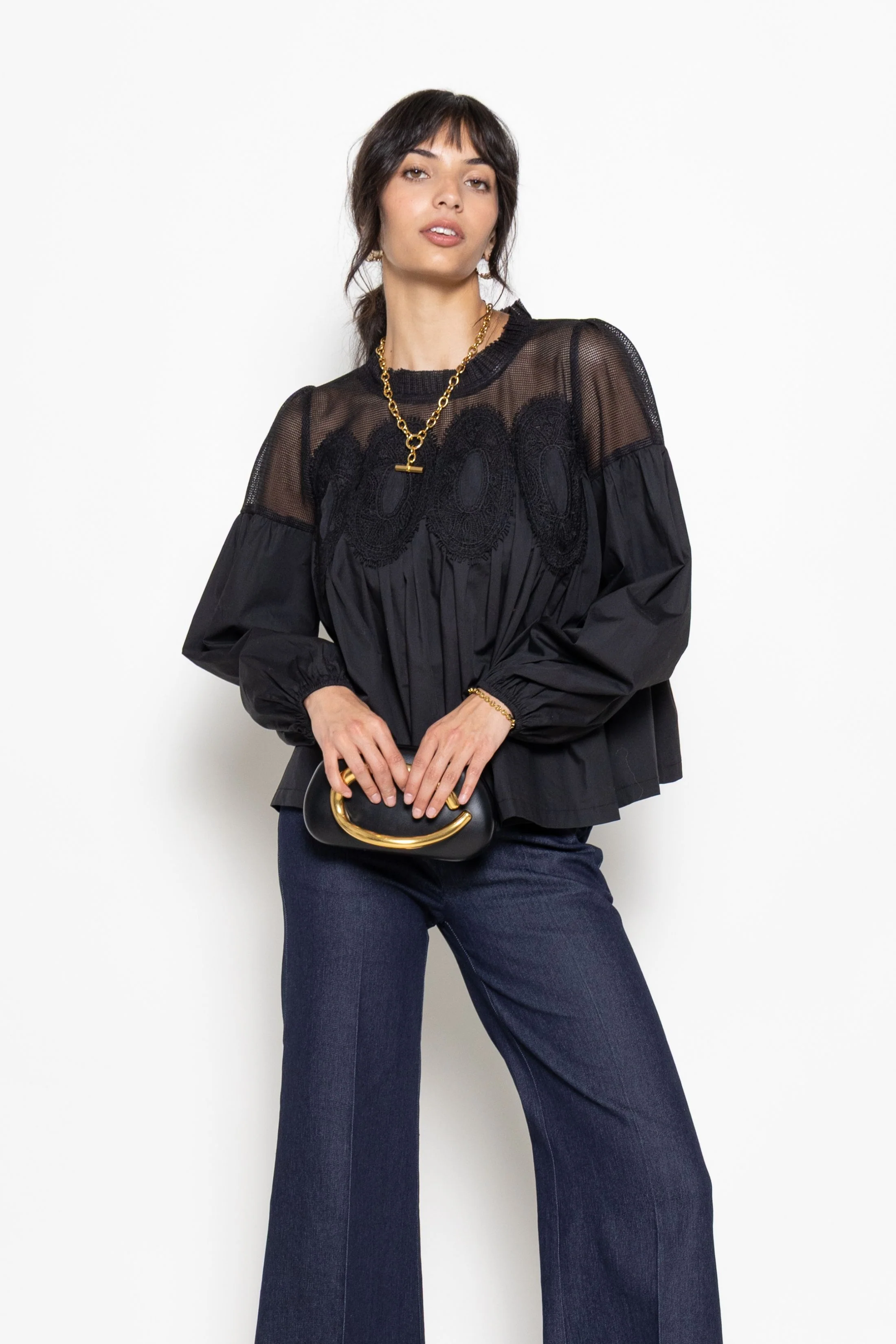 Image of Lilah Lace Applique Long Sleeve Blouse