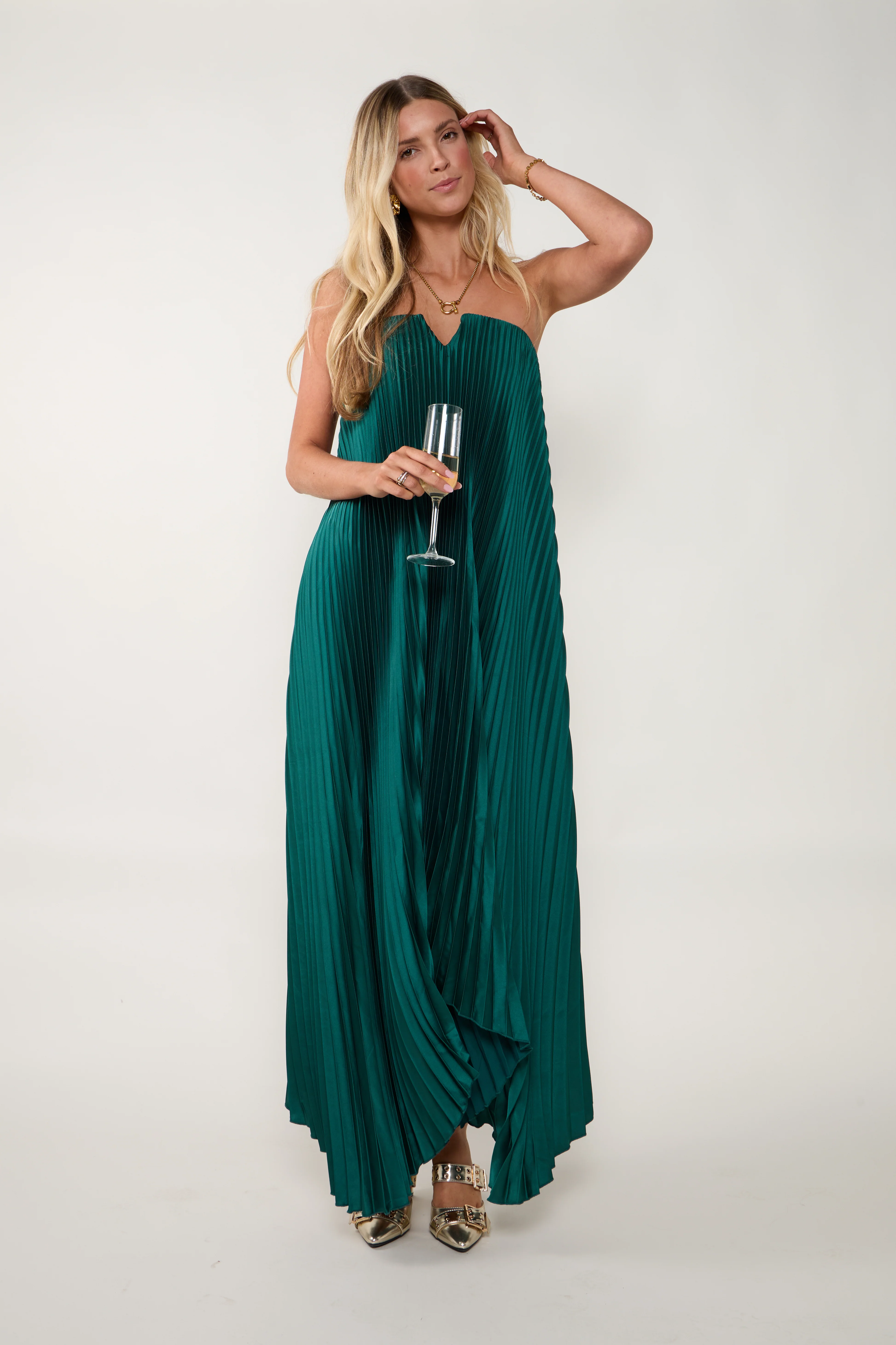 Image of Leela Strapless Pleated Dress