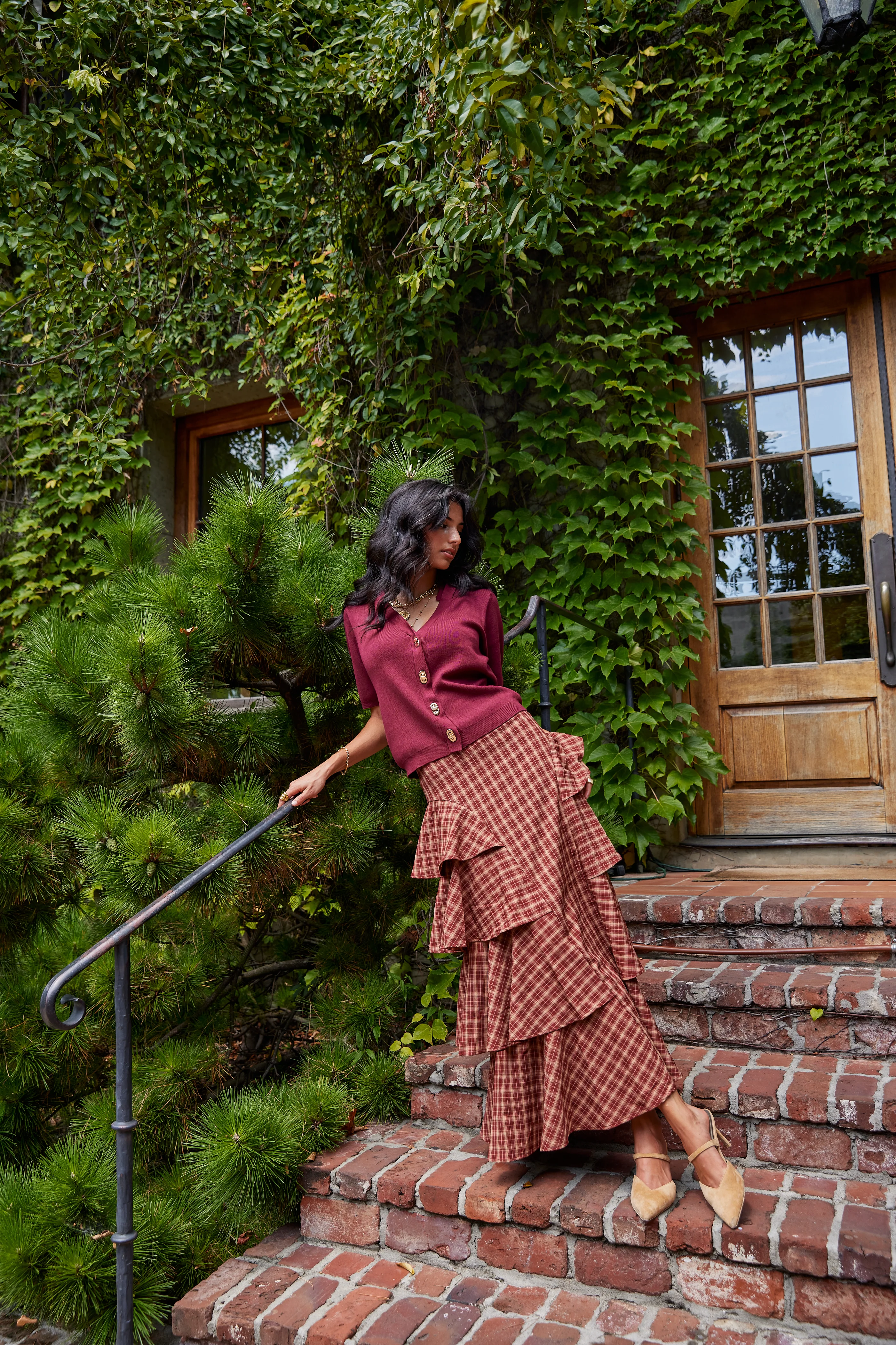 Image of Dylan Tiered Plaid Maxi Skirt