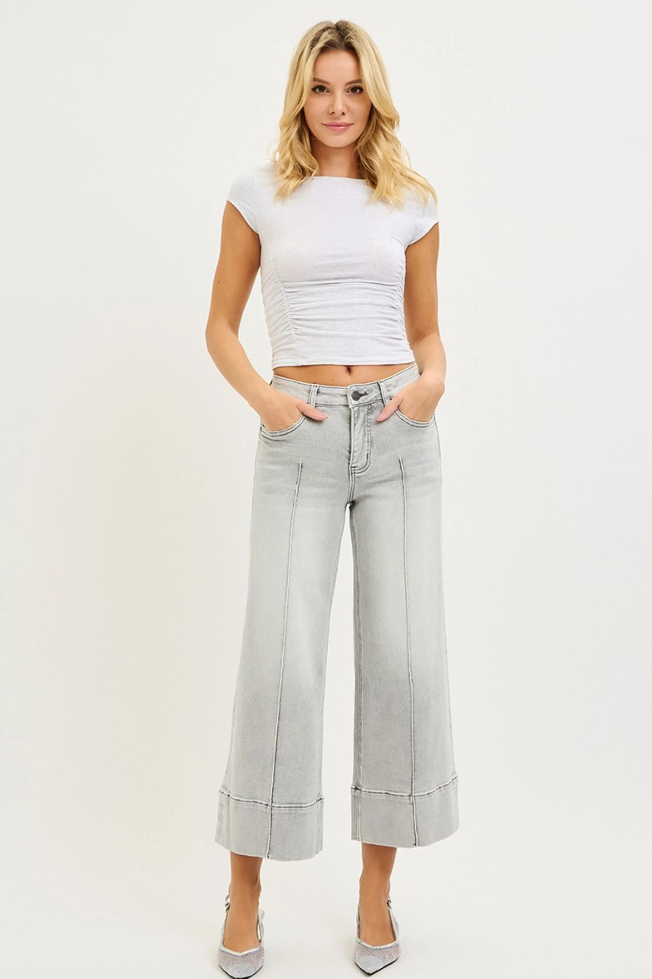 Image of Sarah Wide Leg Pintuck Jeans
