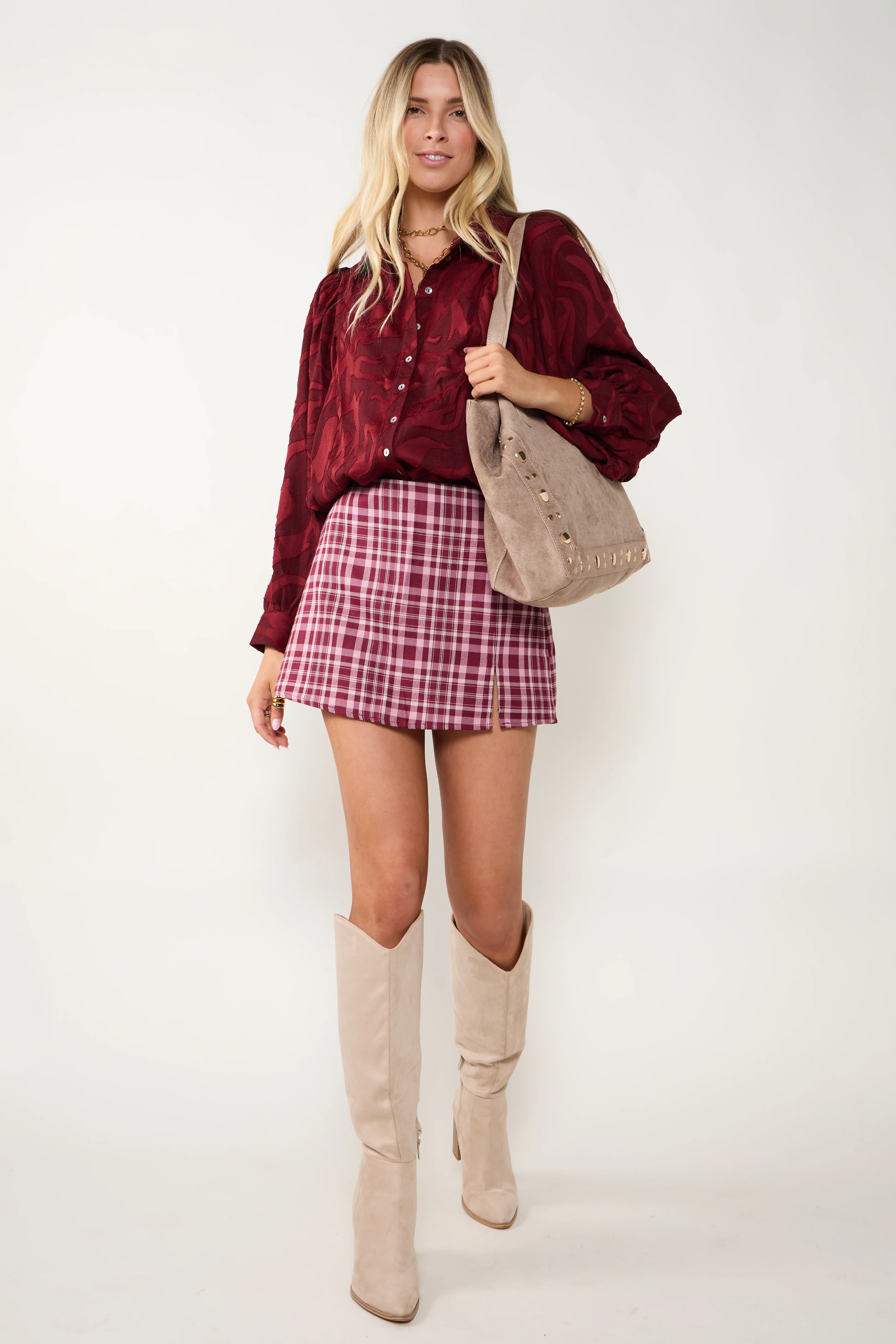 Image of Serena Split Front Plaid Mini Skort
