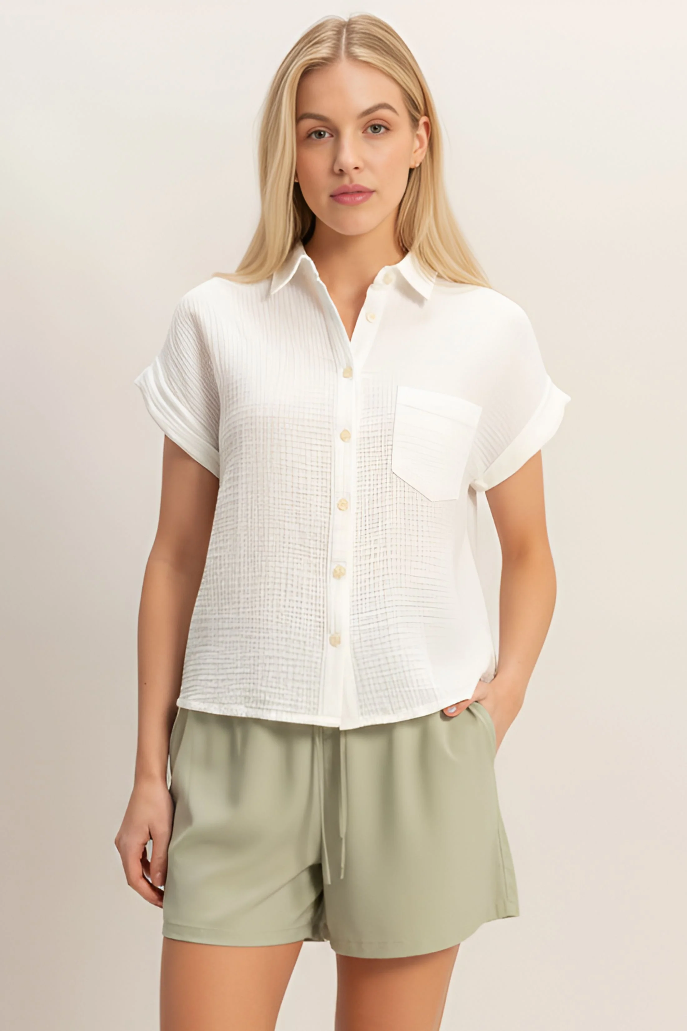 Image of Daphne Rolled Sleeve Buttoned Top