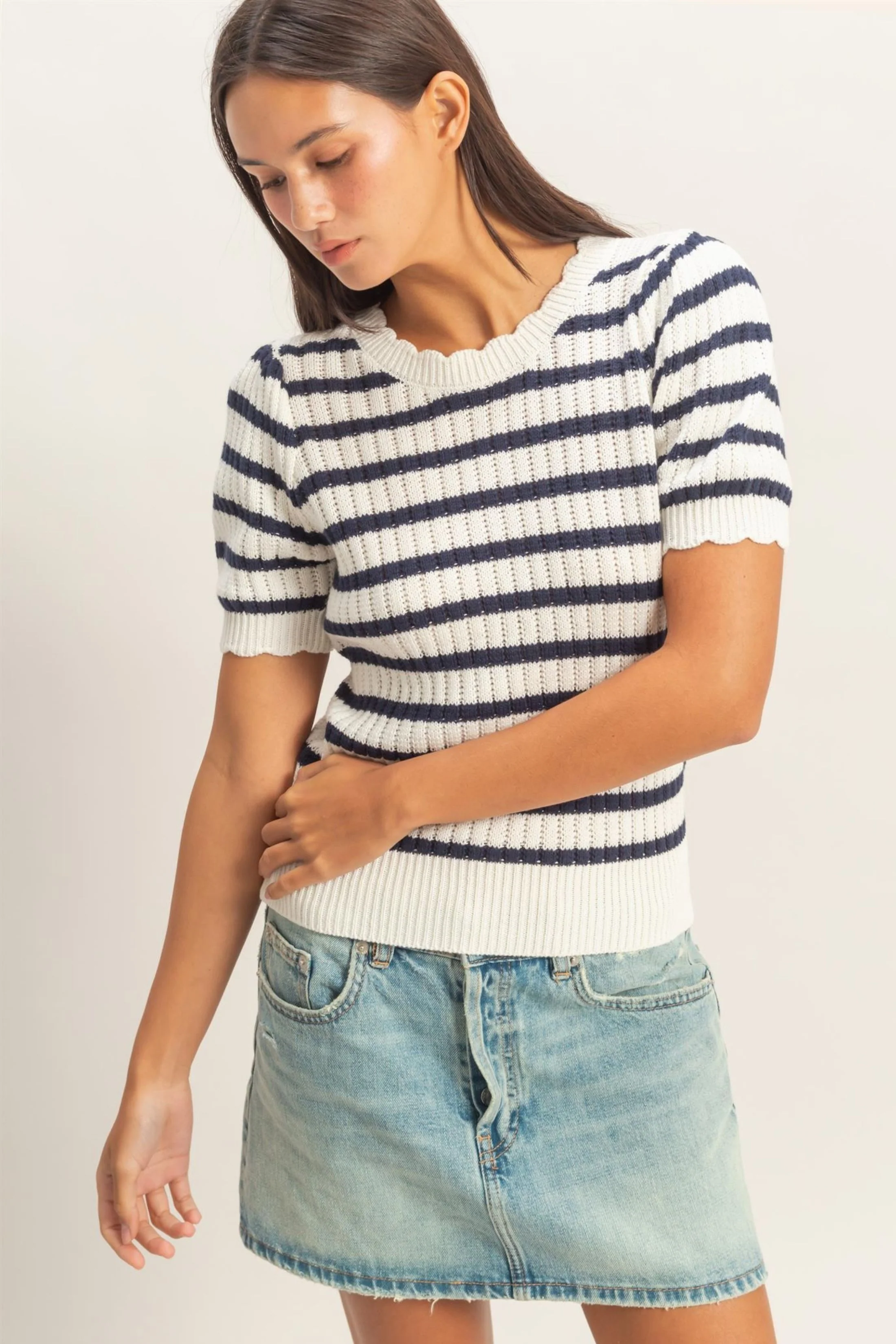 Image of Avery Striped Scallop Top