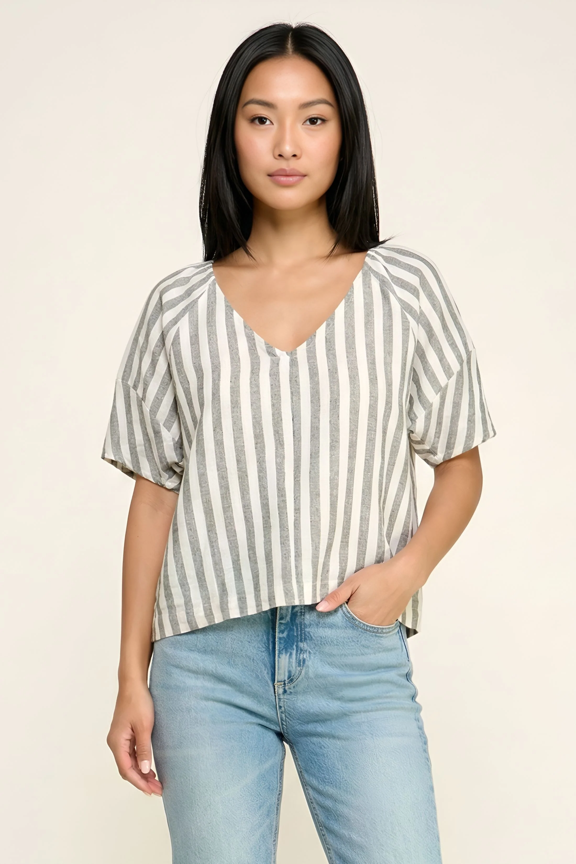 Image of Delana Striped Short Sleeve Top