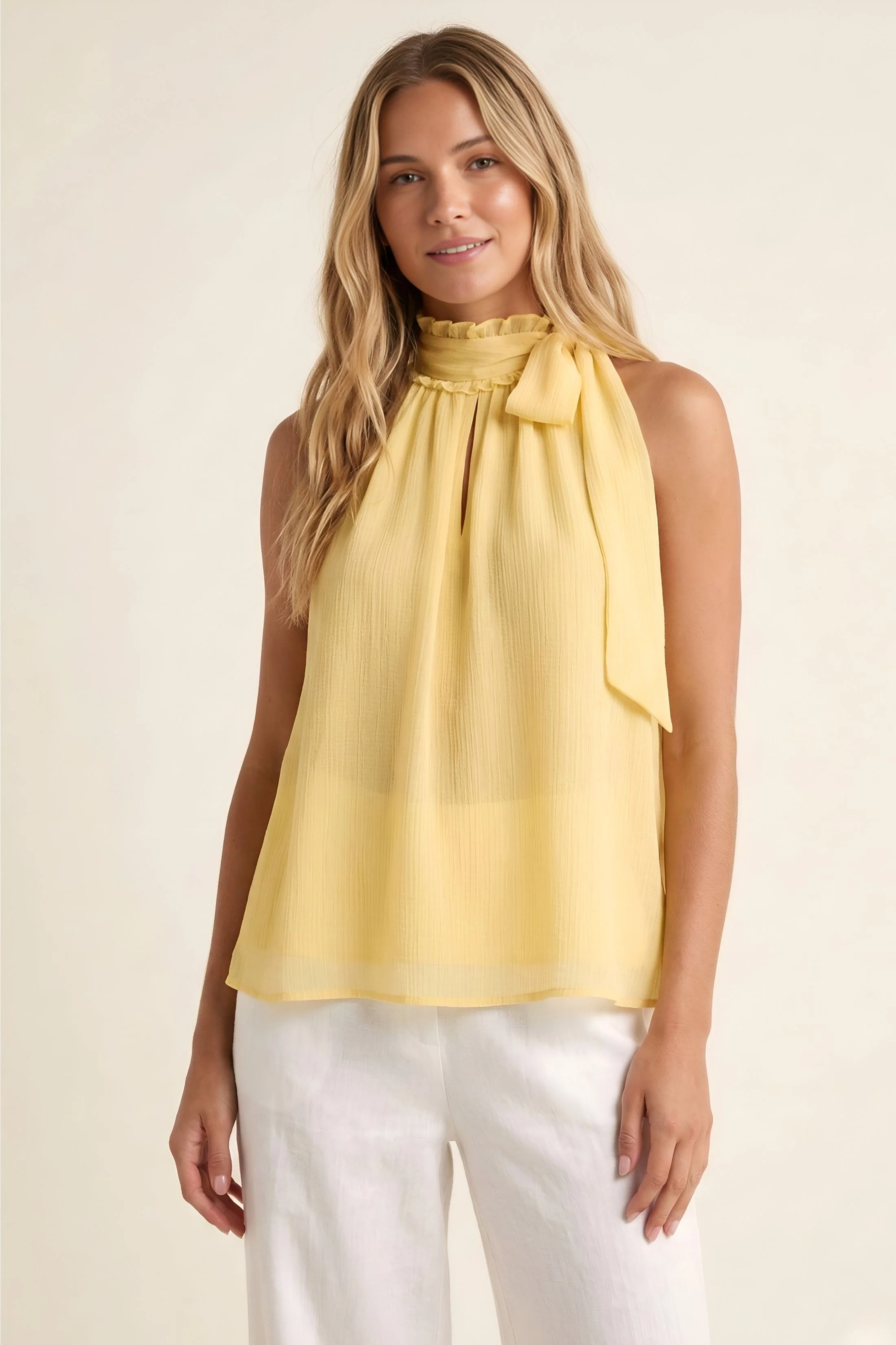 Image of Melanie Halter Tie Neck Sleeveless Chiffon Top
