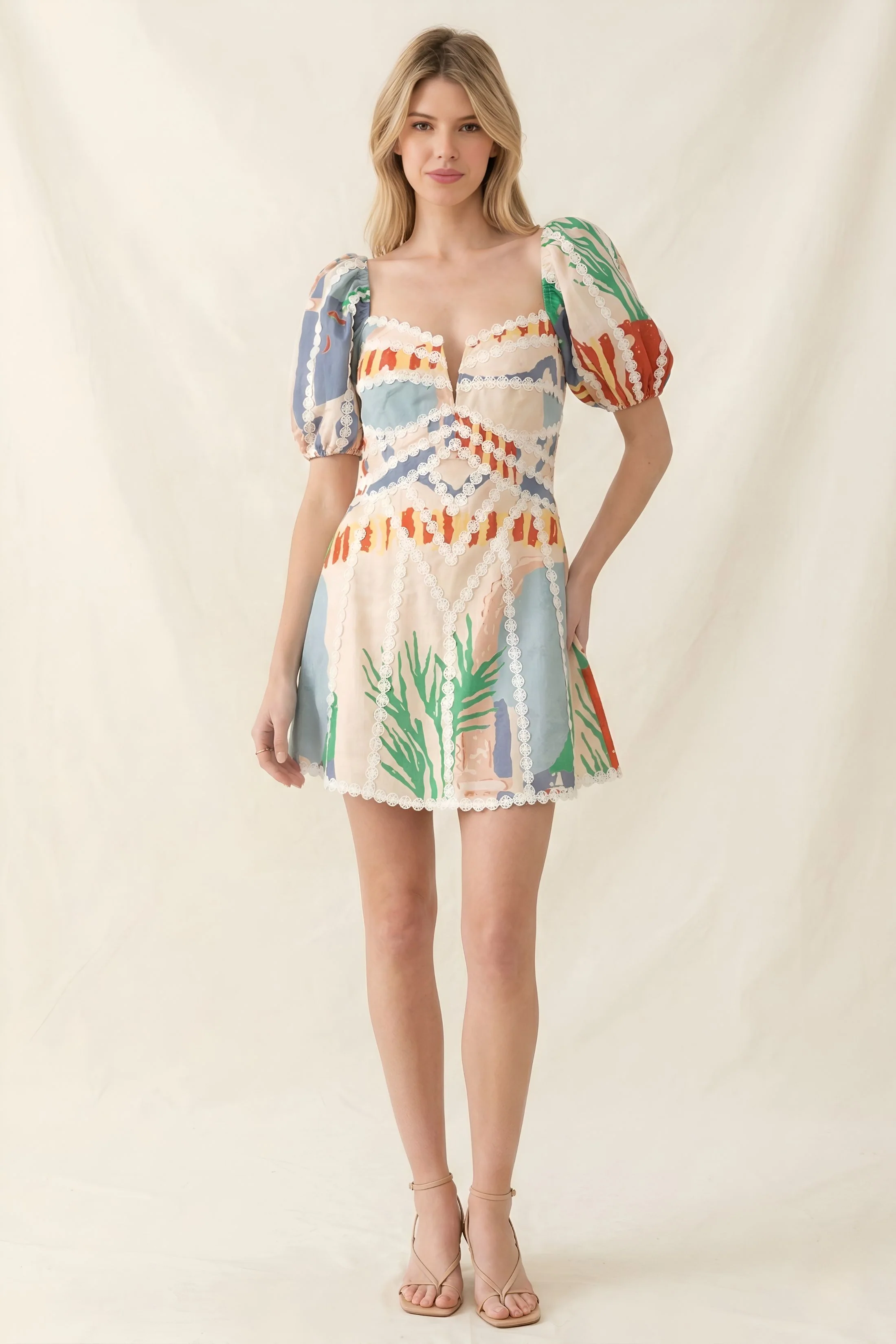 Image of Gia Linen Puff Sleeve Dress