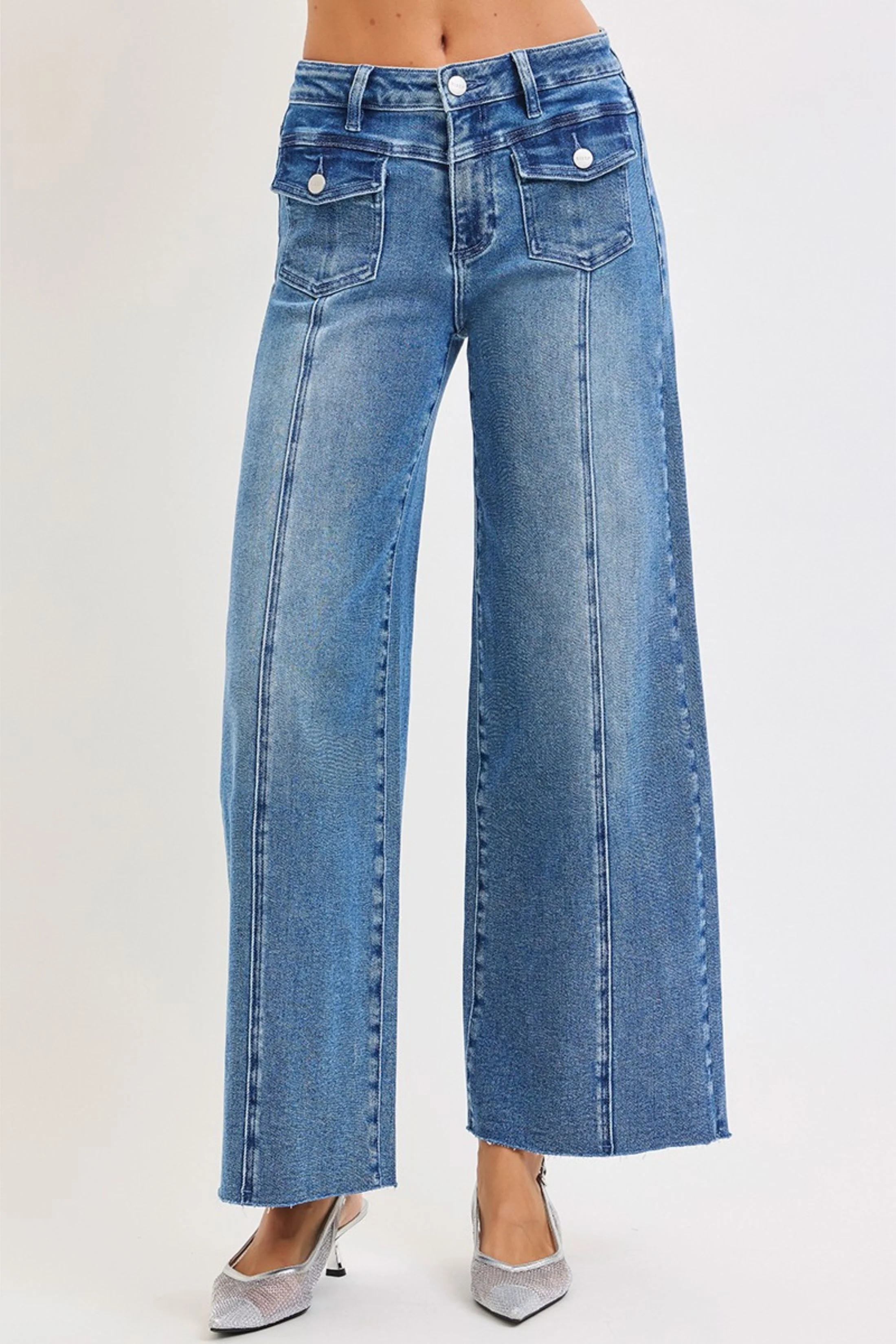 Image of Maya High Rise Patch Pocket Wide Leg Jeans