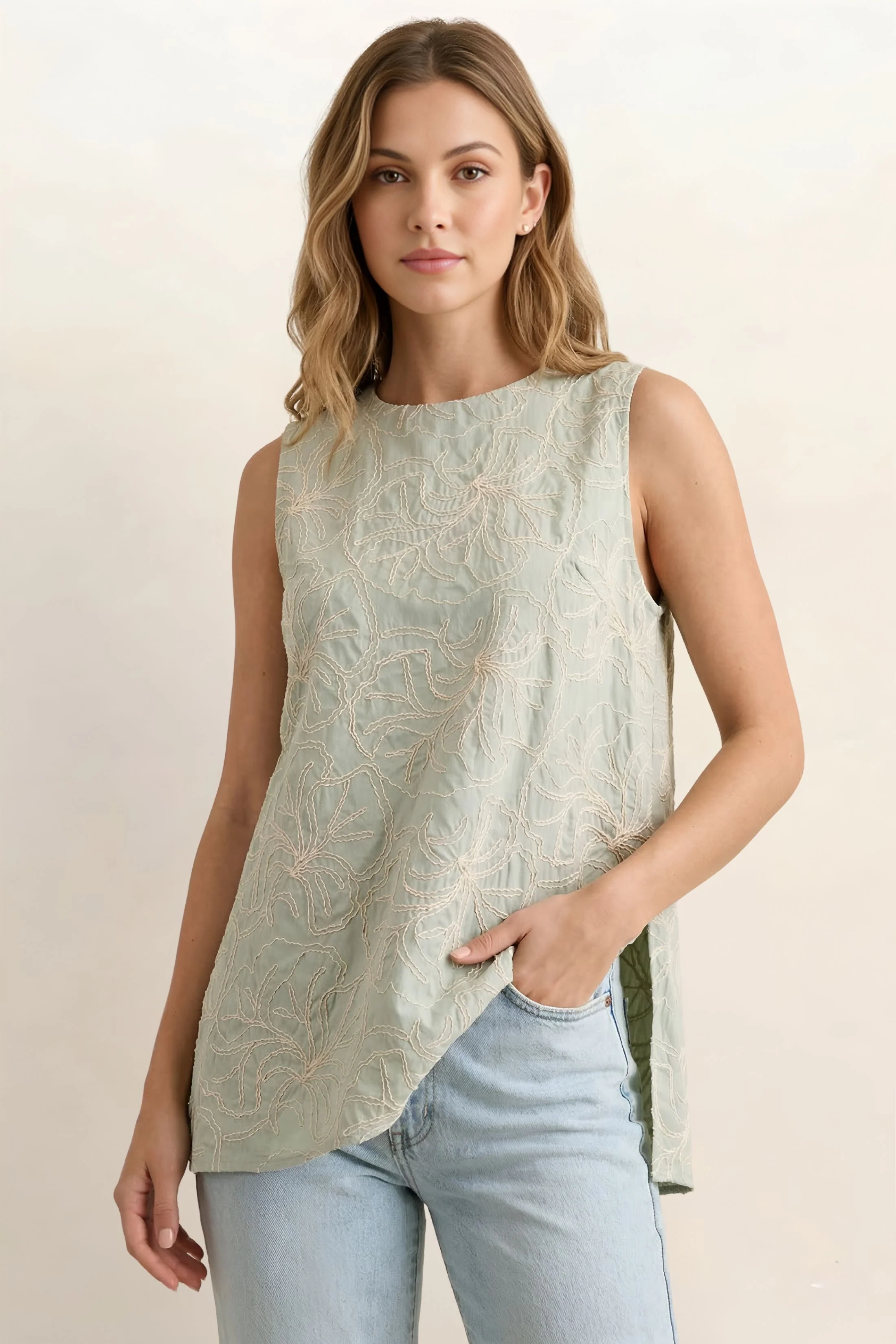 Image of Ally Embroidered Sleeveless Top