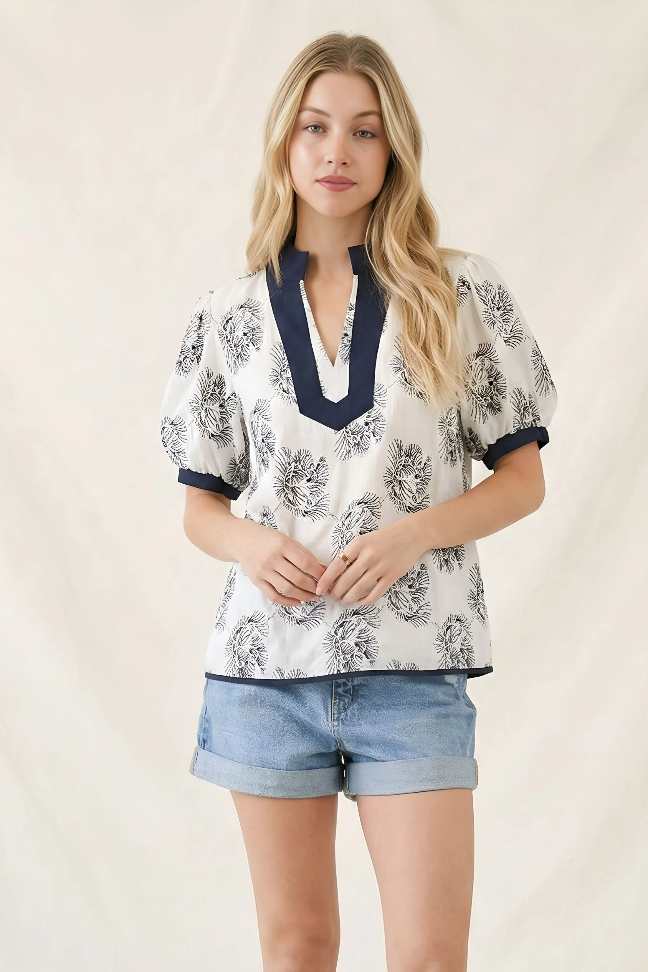 Image of Kerry Embroidered V-Neck Top