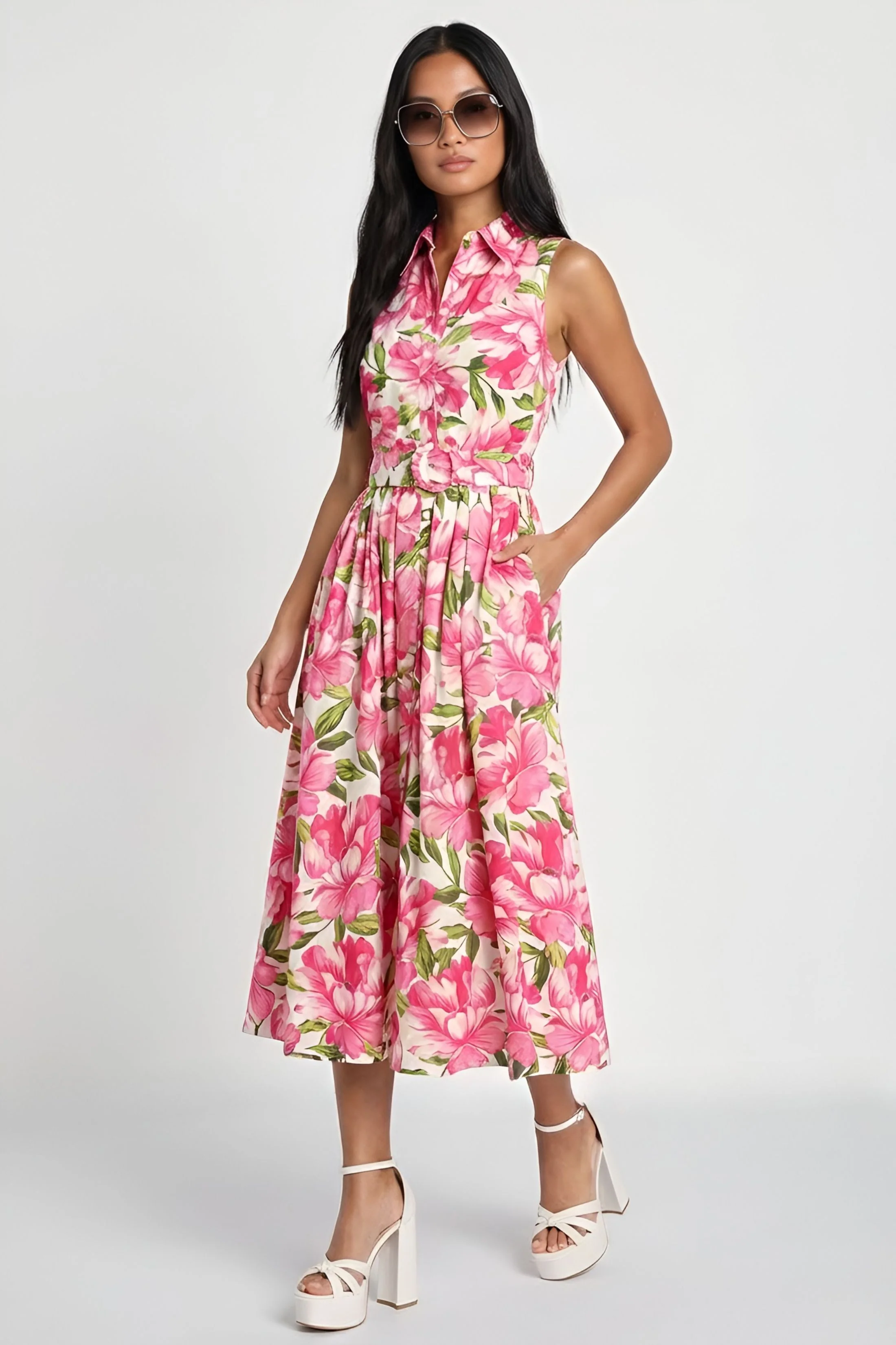 Image of Holly Floral Collared Midi Dress