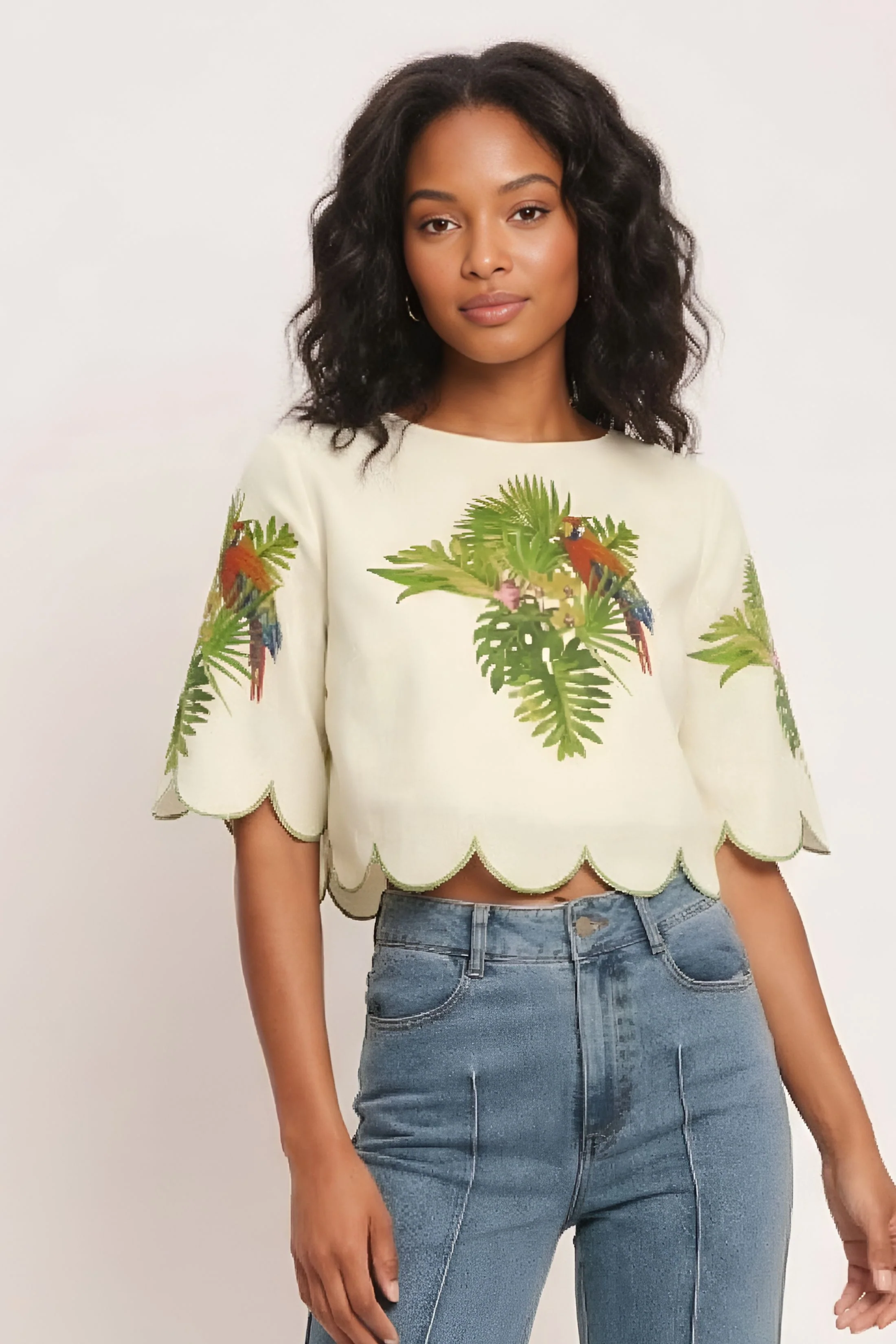 Image of Sally Tropical Scallop Edge Top