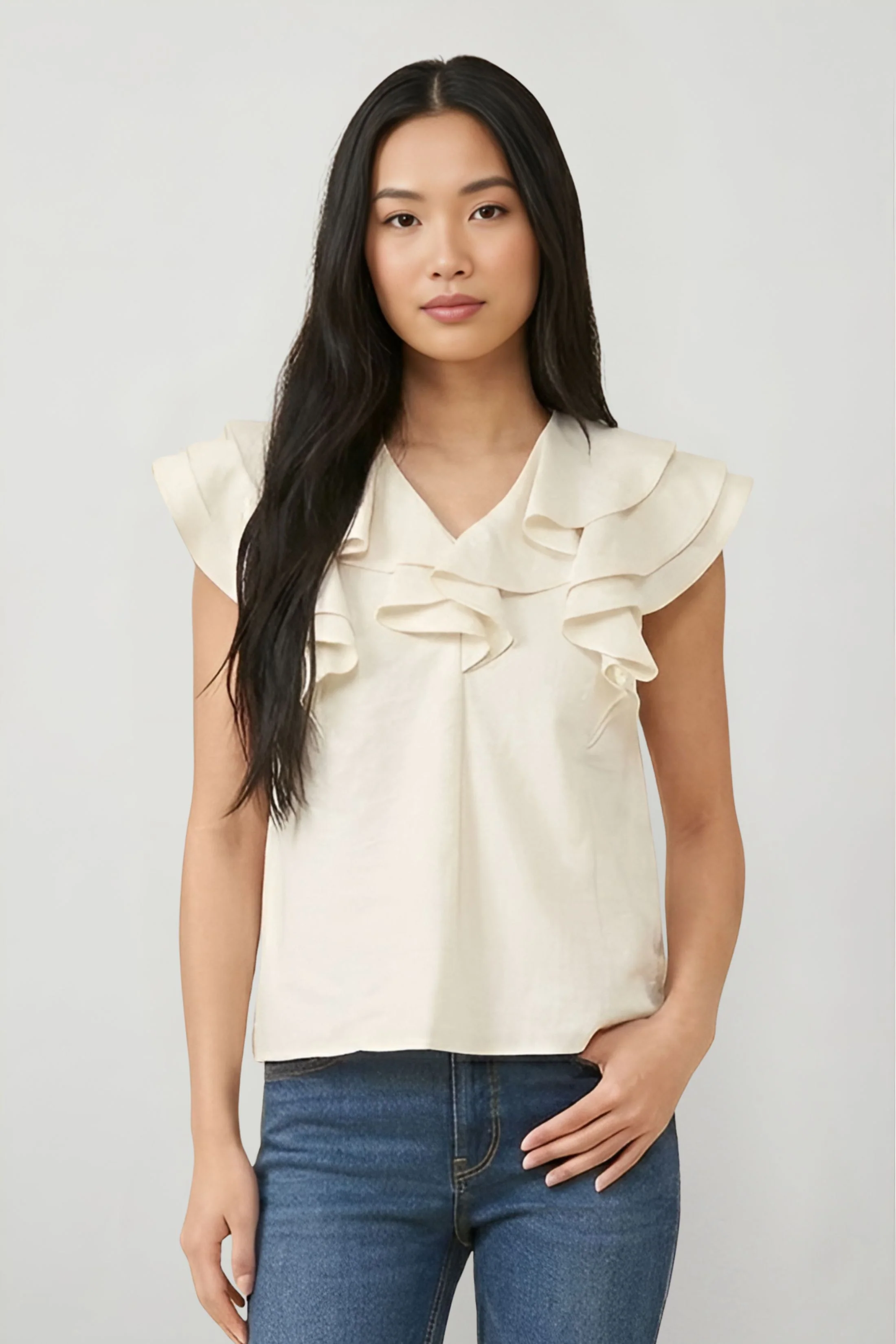 Image of Becca Linen Ruffle Top