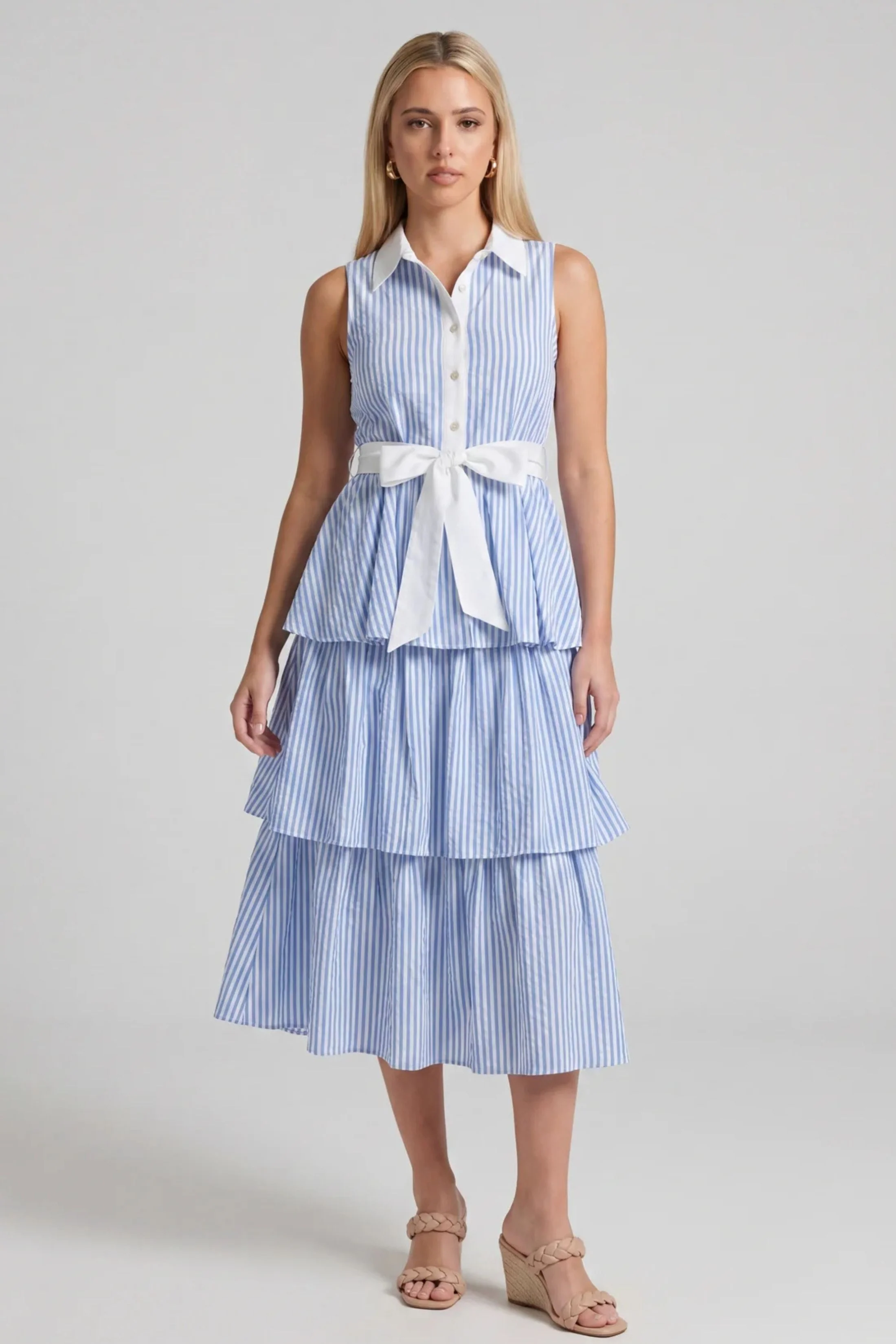 Image of James Striped Tiered Midi Dress