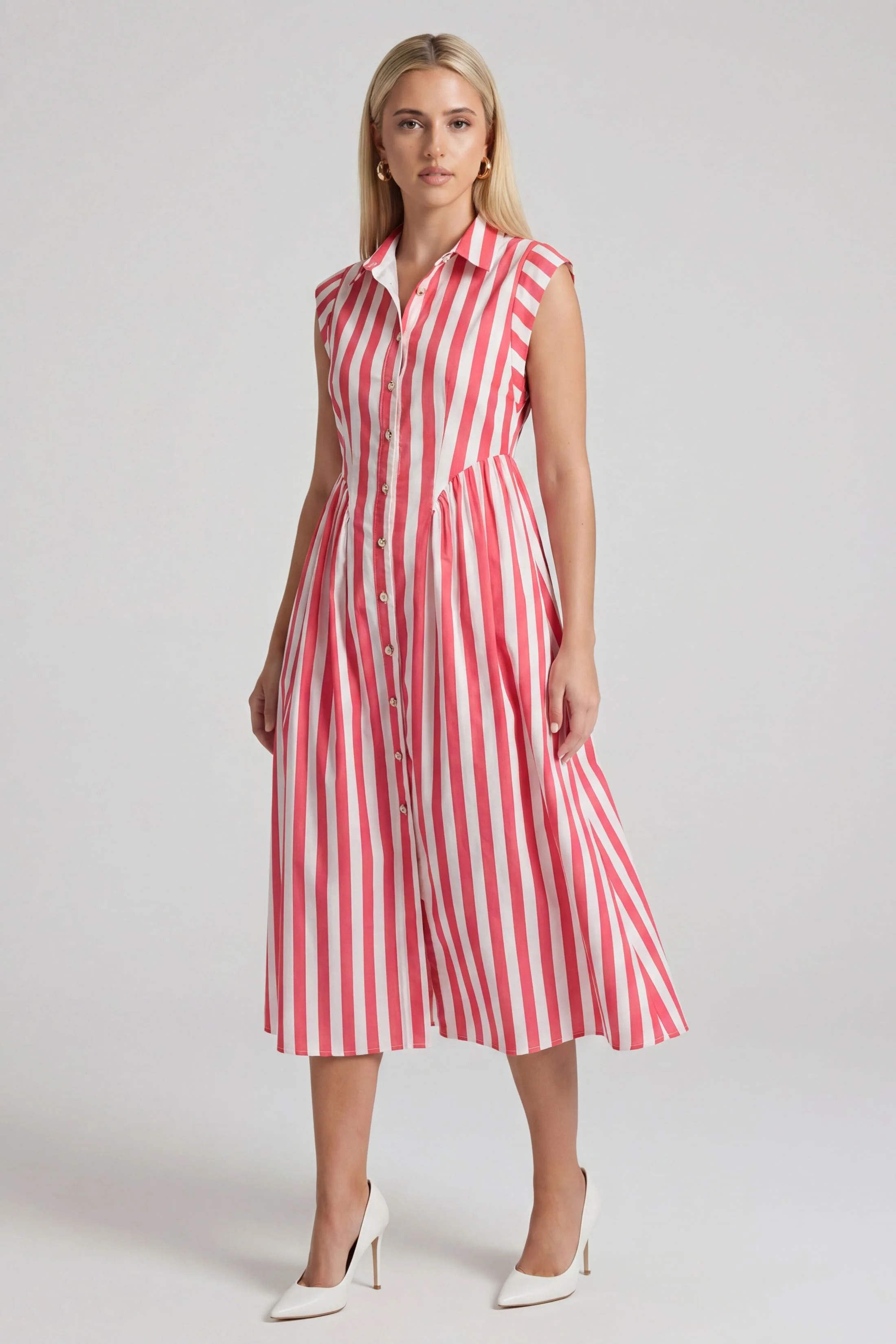Image of Clark Striped Collared Midi Dress