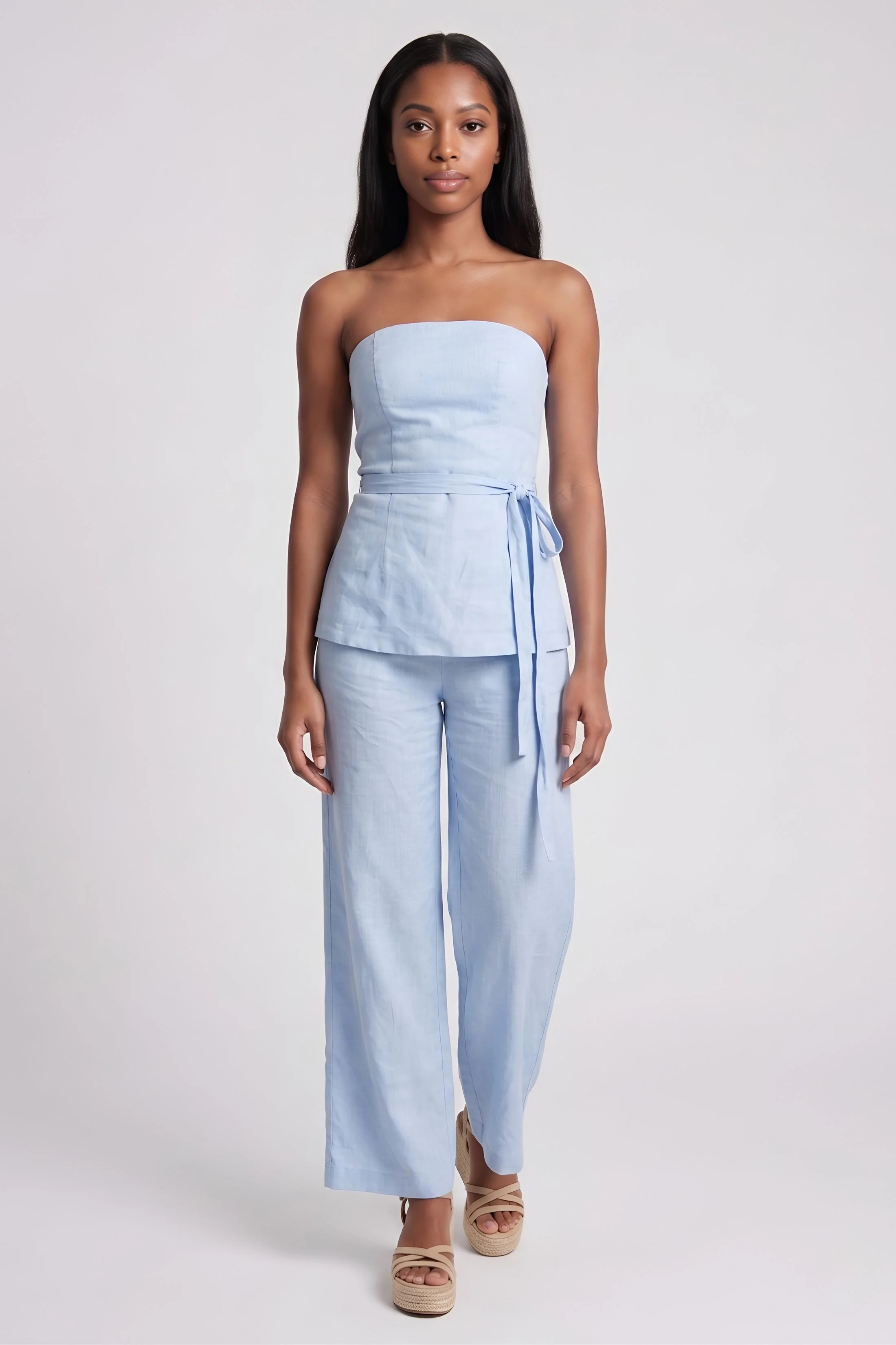 Image of Caroline Strapless Linen Jumpsuit