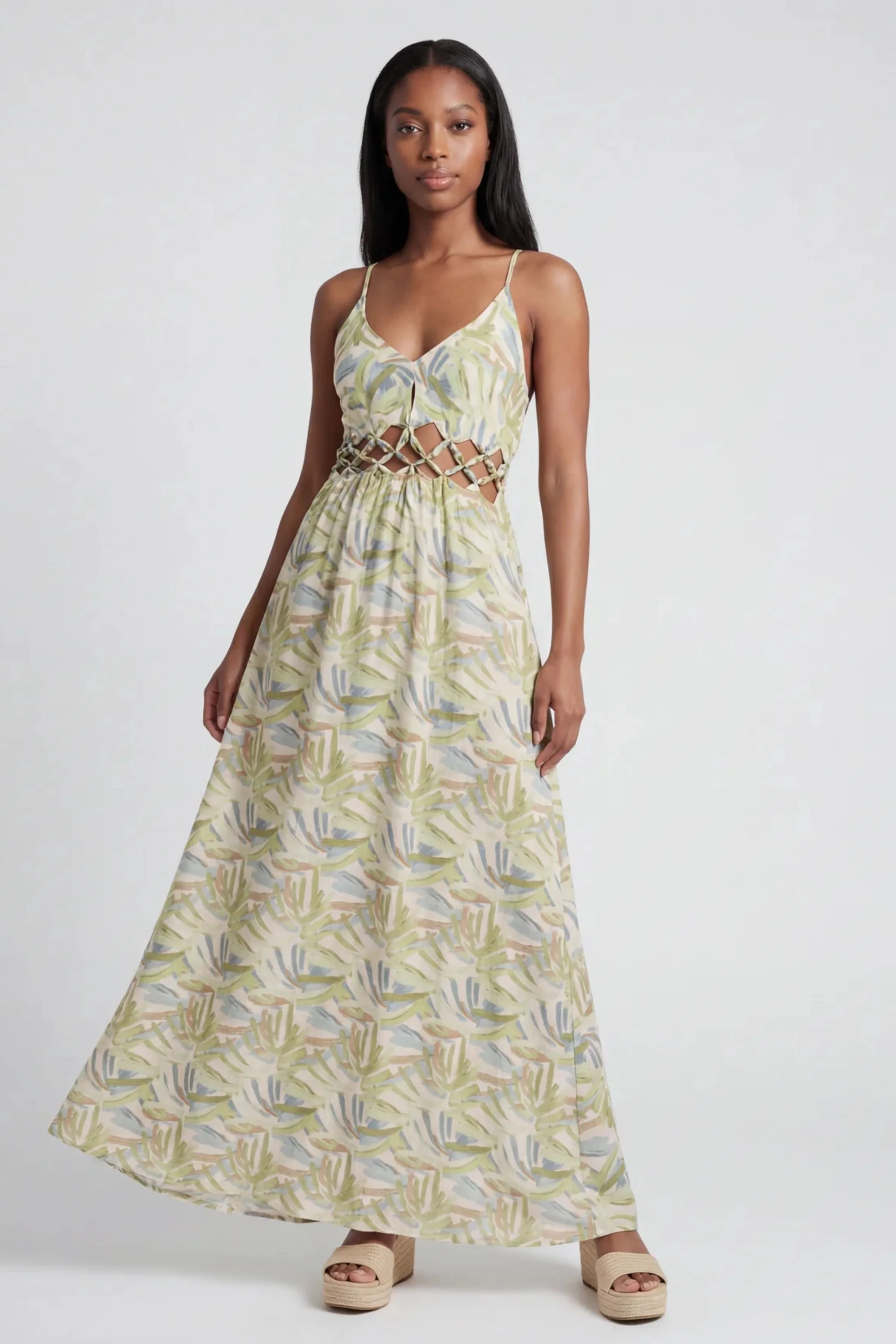 Image of Brooke Cutout Lace Up Maxi Dress