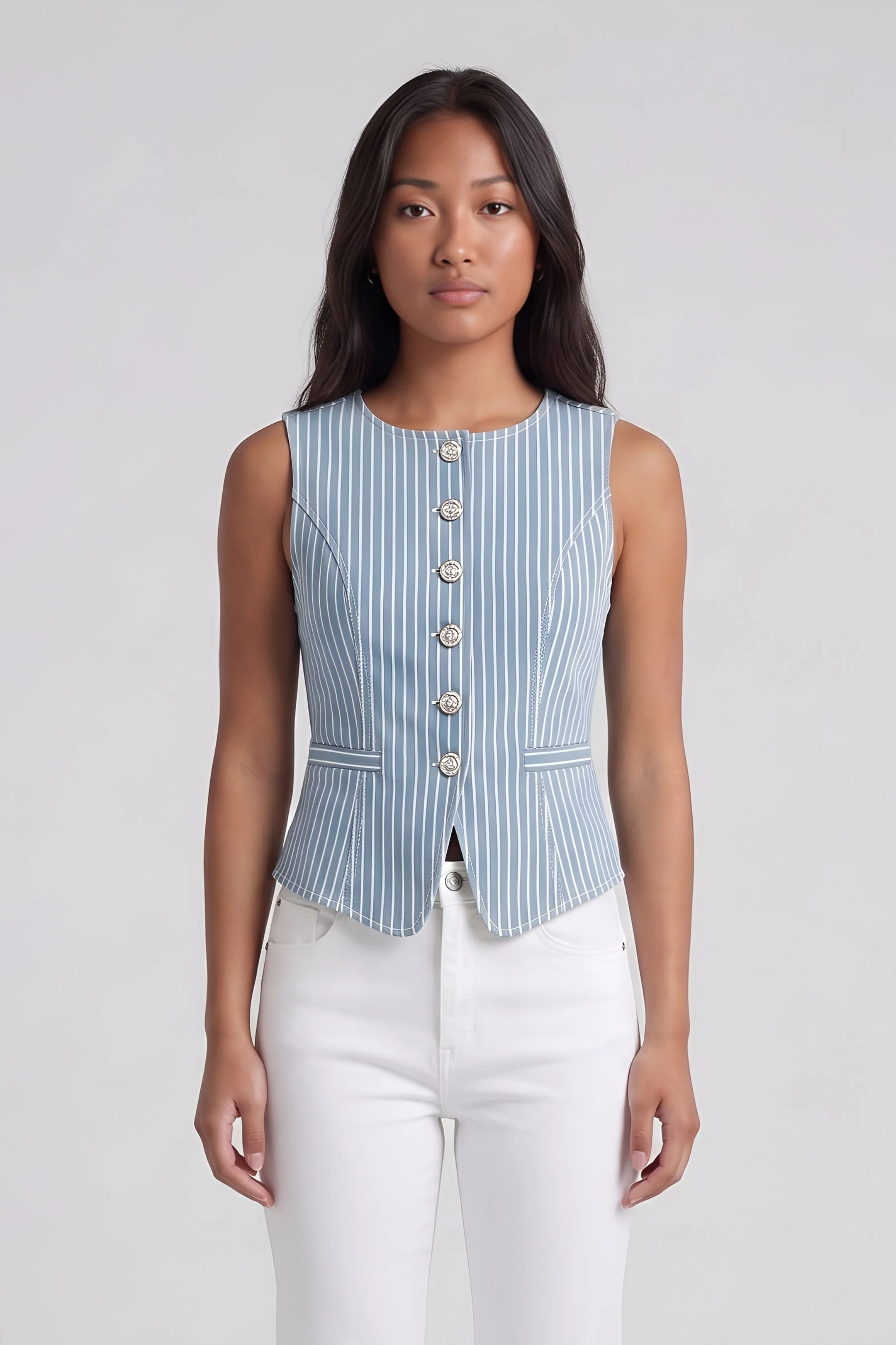 Image of Daisy Striped Denim Top