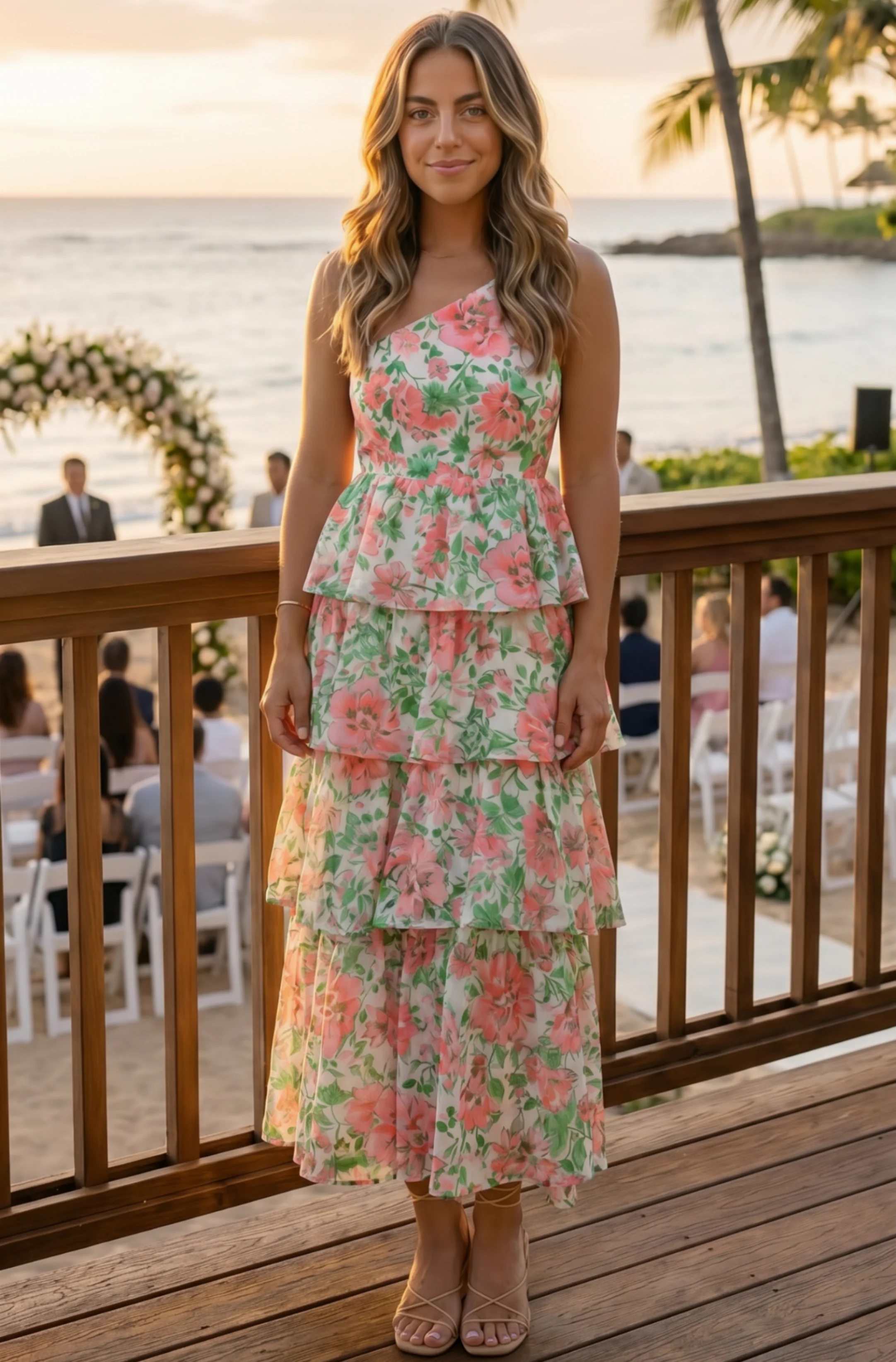 Image of Isabella Tiered Pink Floral Maxi Dress