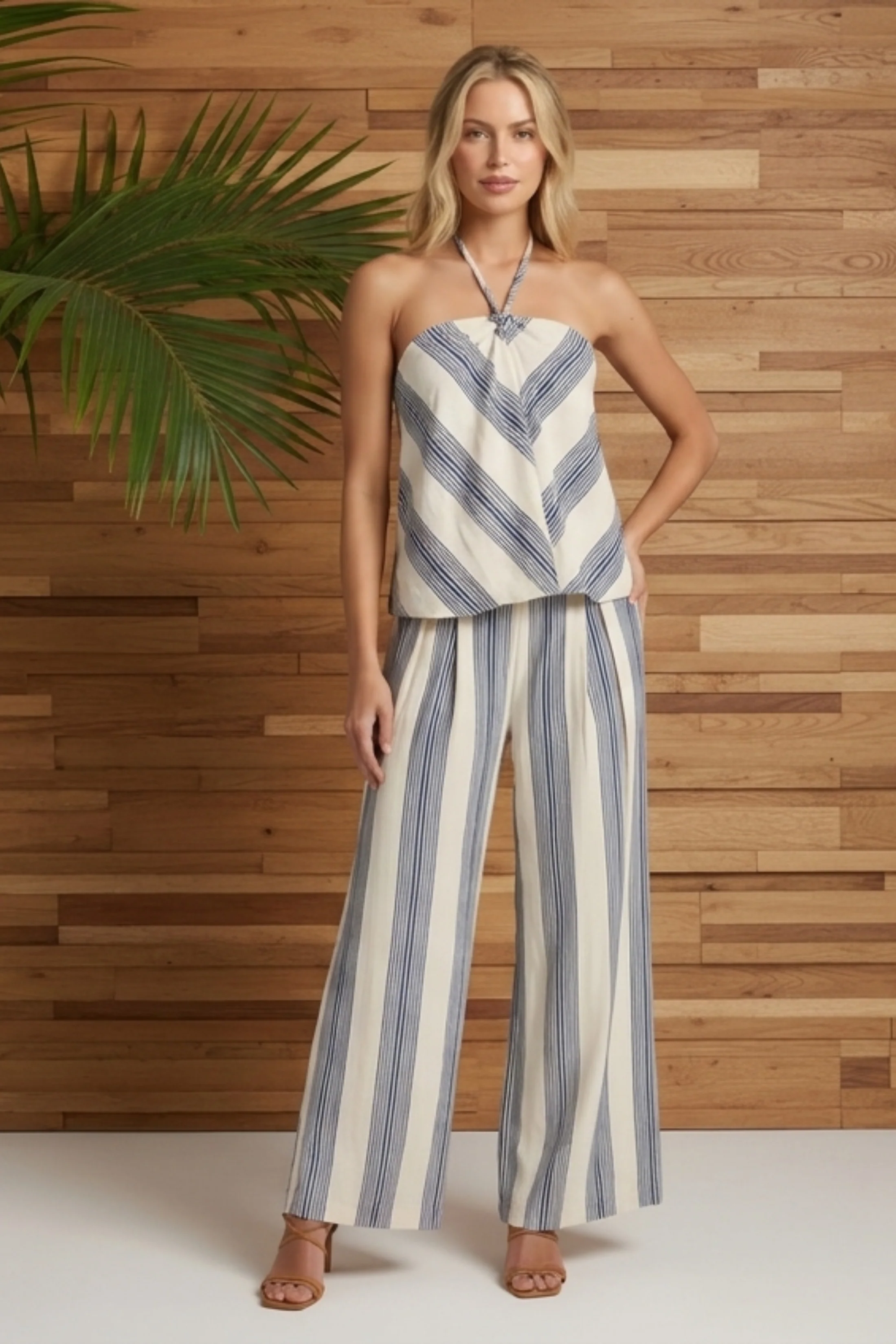 Image of Tara Wide Leg Striped Linen Pants