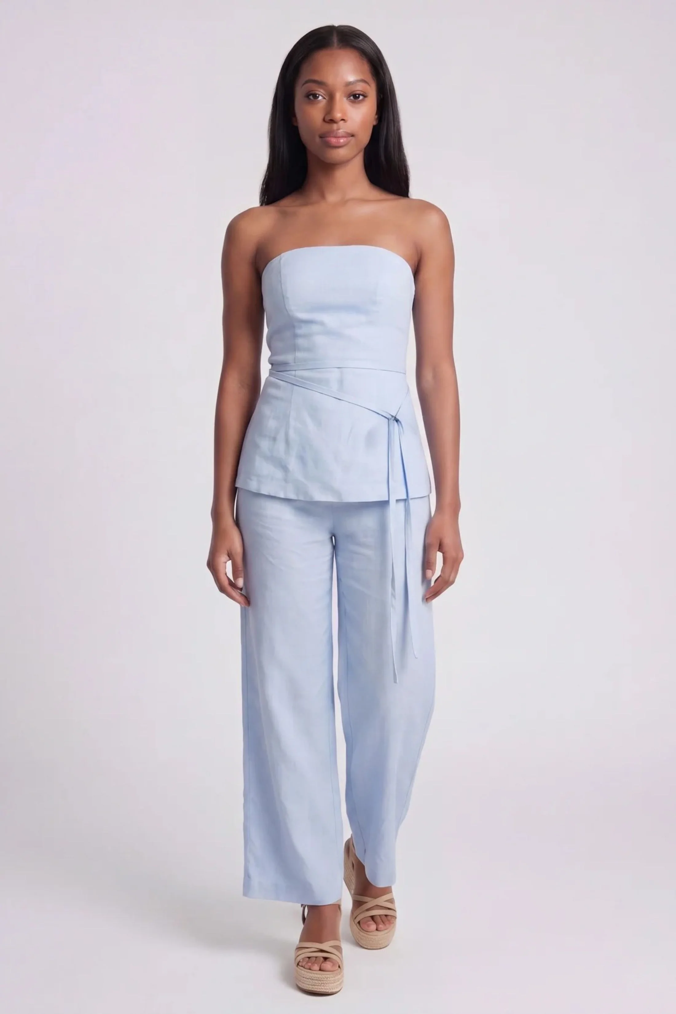 Image of Caroline Strapless Linen Jumpsuit