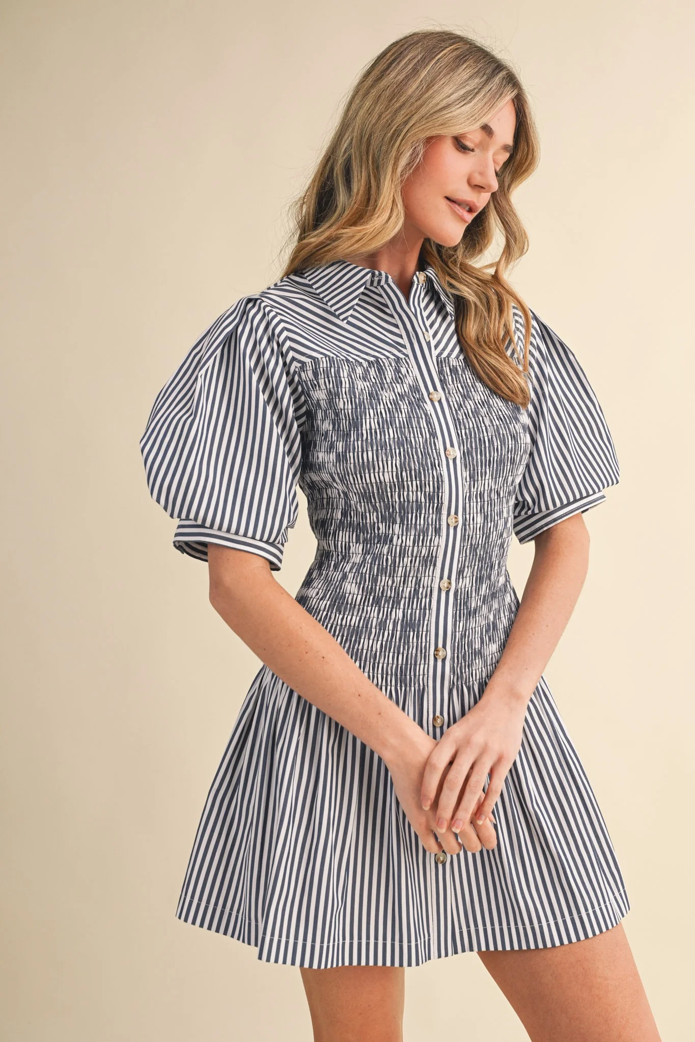 Image of Jess Striped Puff Sleeve Dress