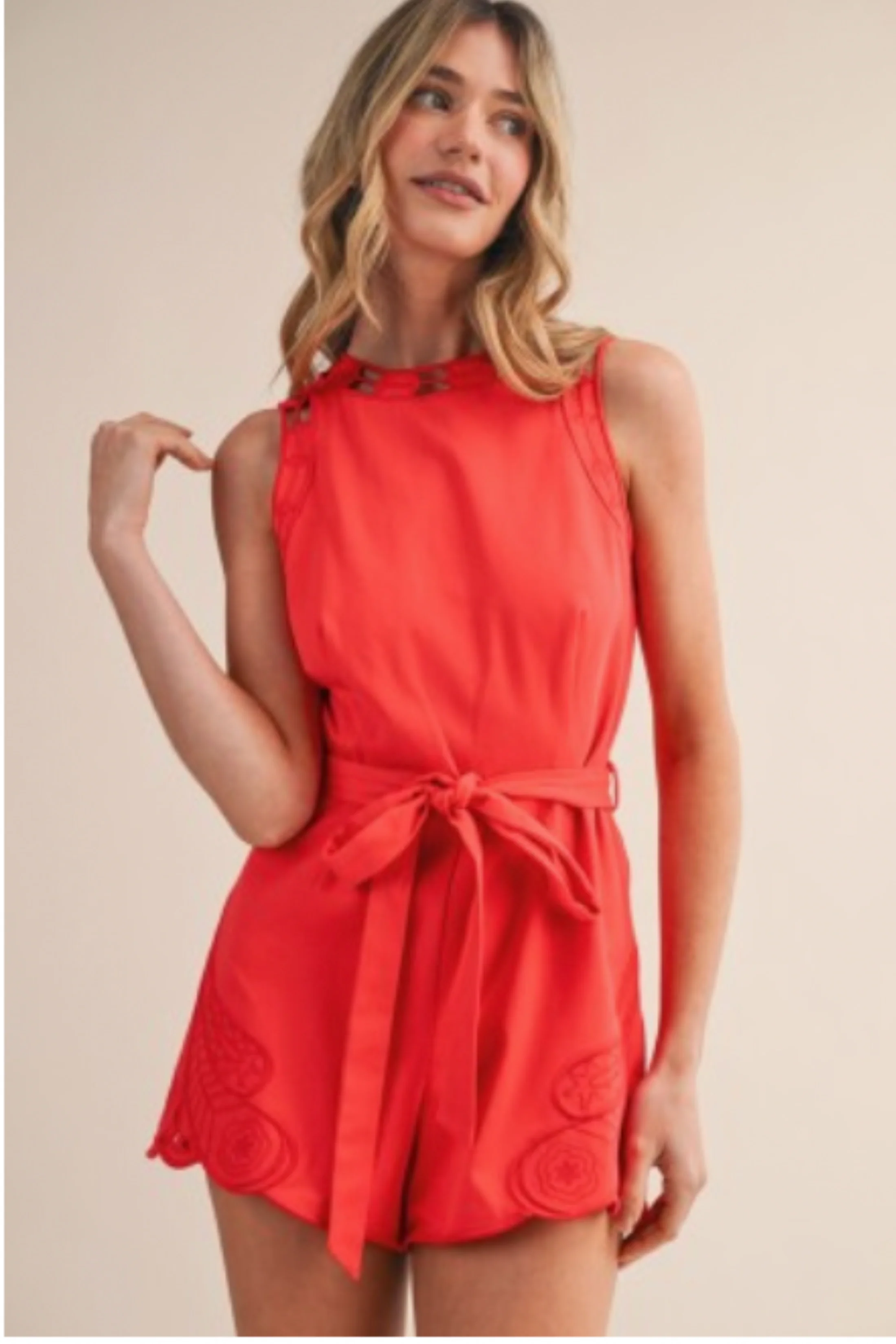 Image of Phoebe Embroidered High Neck Romper