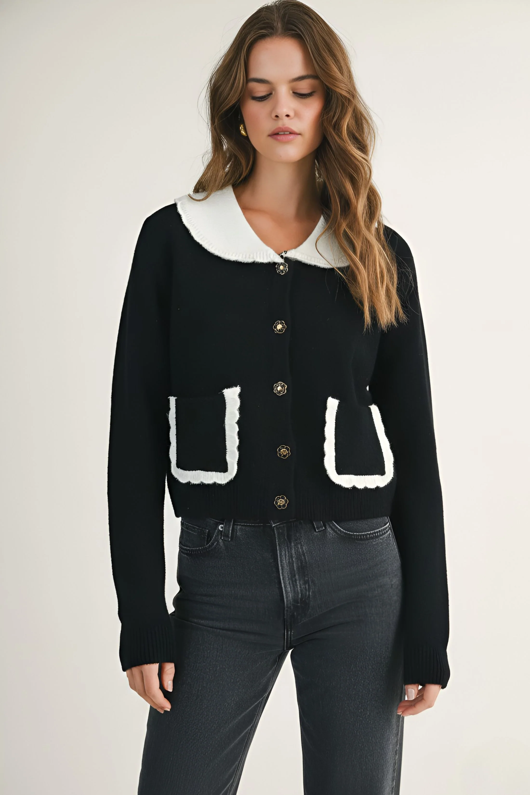 Image of Aria Collared Knit Cardigan