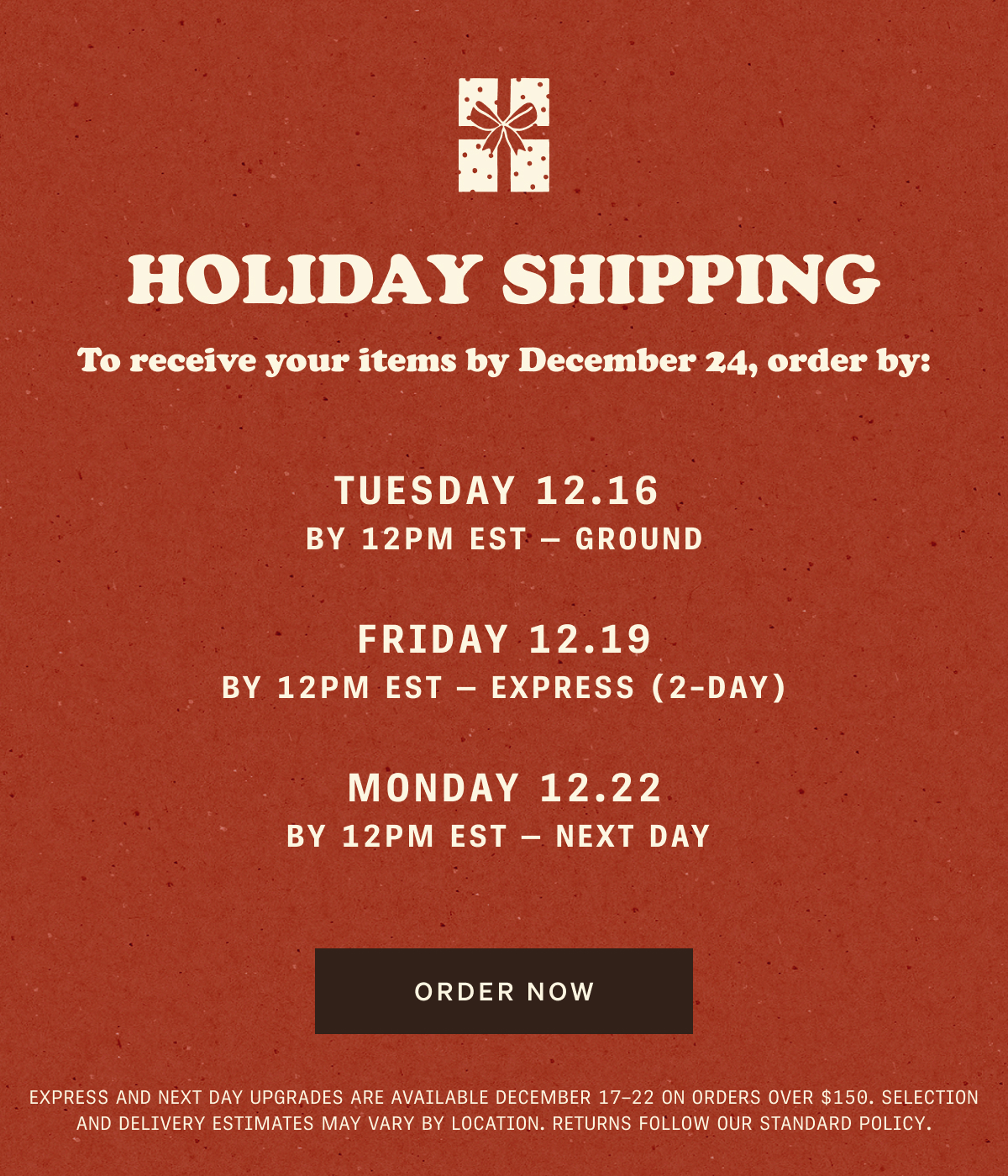 HOLIDAY SHIPPING