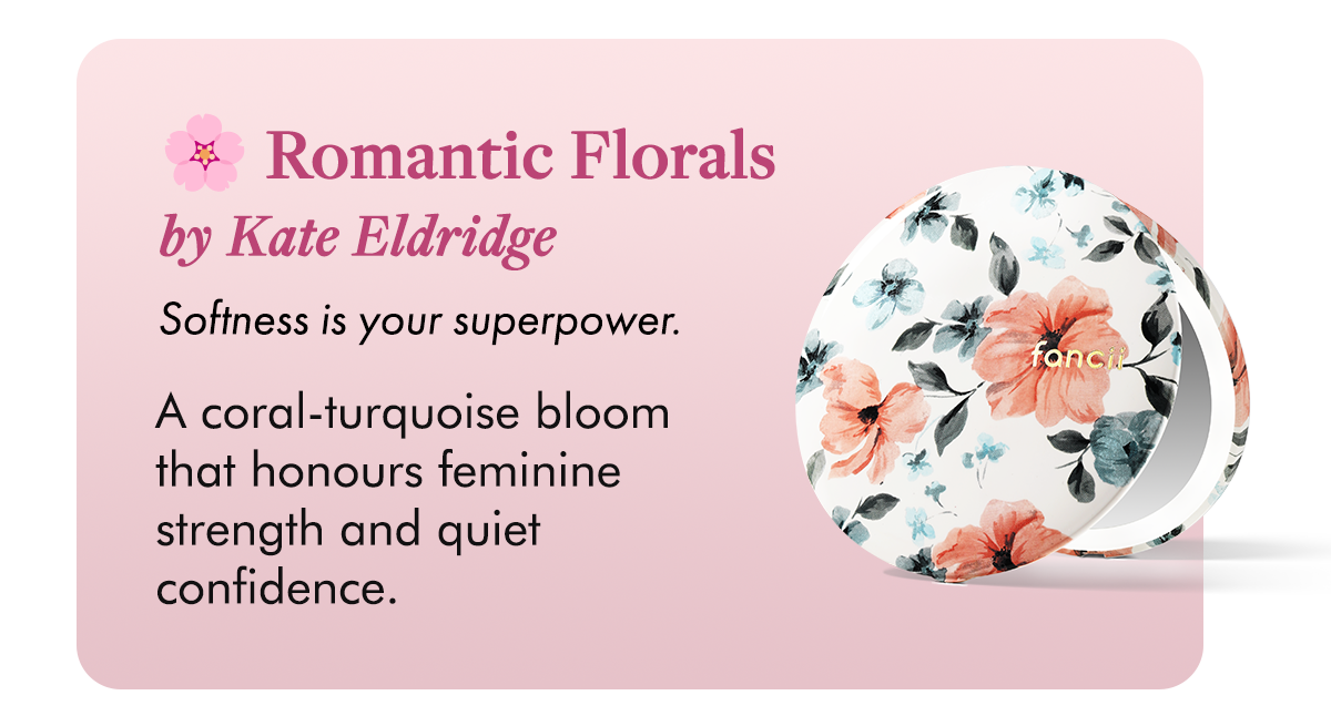🌸 Romantic Florals by Kate Eldridge Softness is your superpower.  A coral-turquoise bloom that honours feminine strength and quiet confidence.