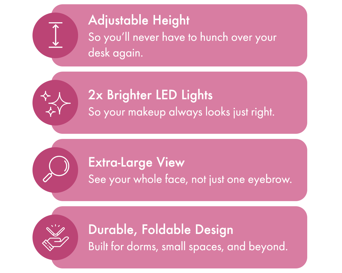 Adjustable Height | 2x Brighter LED Lights | Extra-Large View | Durable, Foldable Design 