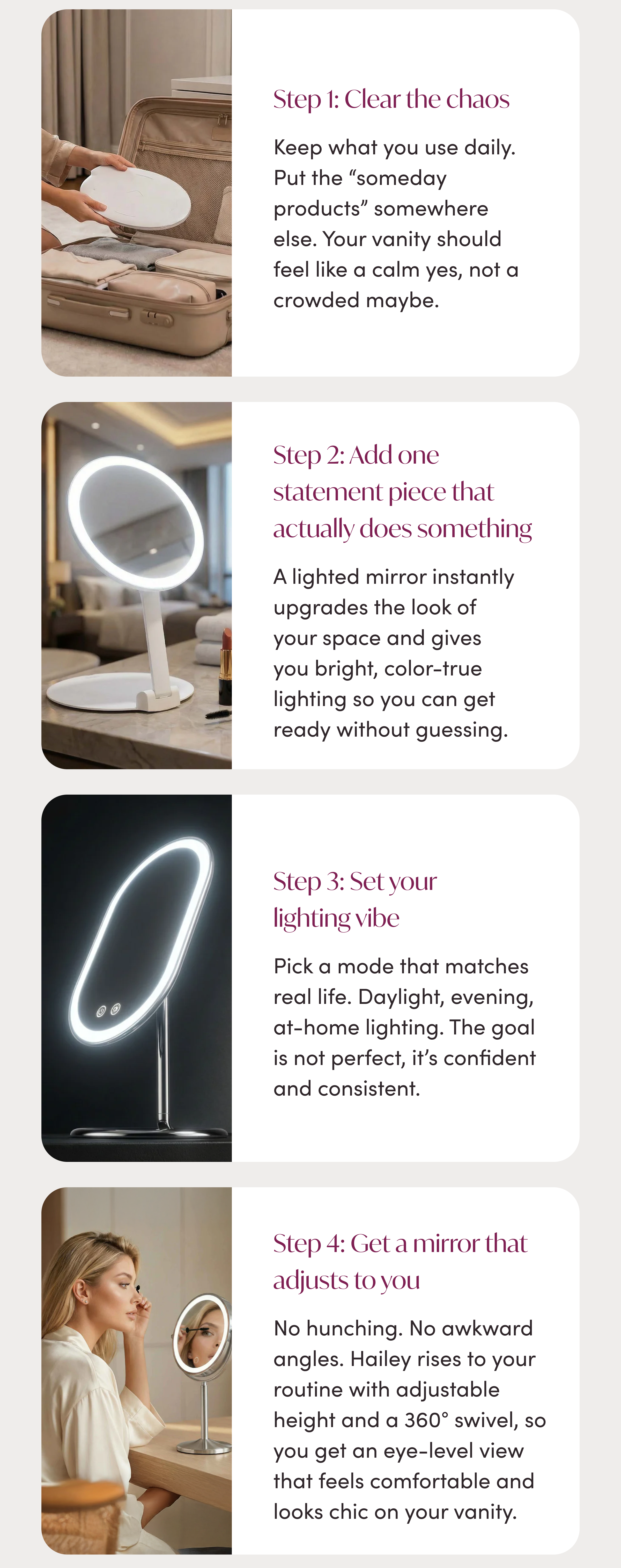 an image of a series of steps to restyle your get-ready space
