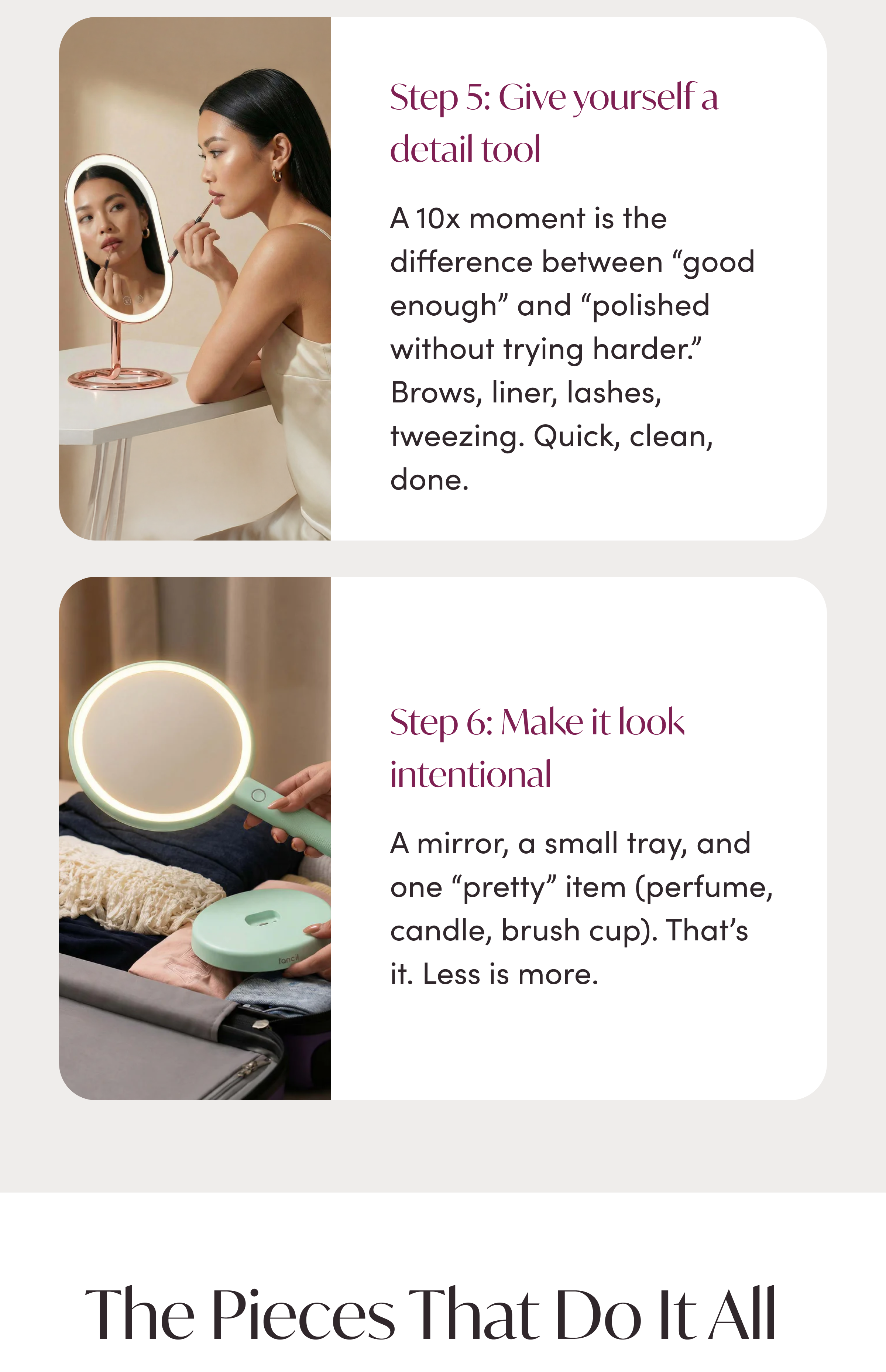 an image of a series of steps to restyle your get-ready space
