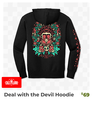 Deal with the Devil Hoodie is back in stock at fangamer.com