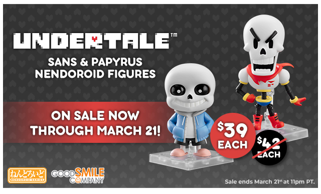 Sans and Papyrus Nendoroid Figures on sale now through March 21st at fangamer.com