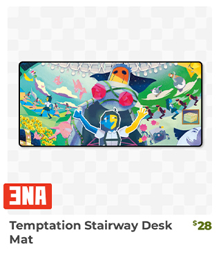 Temptation Stairway Desk Mat is back in stock at Fangamer.com