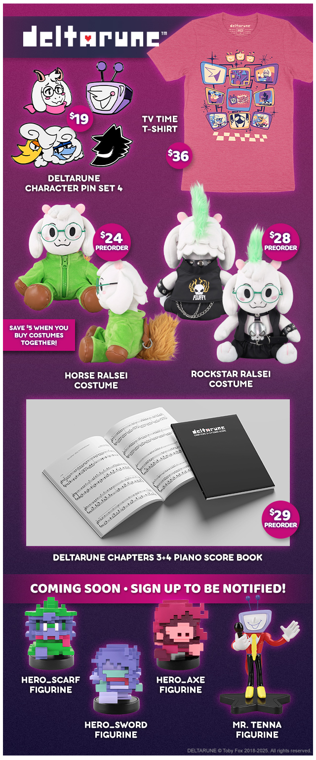 New DELTARUNE Chapter 3 merch available at Fangamer.com