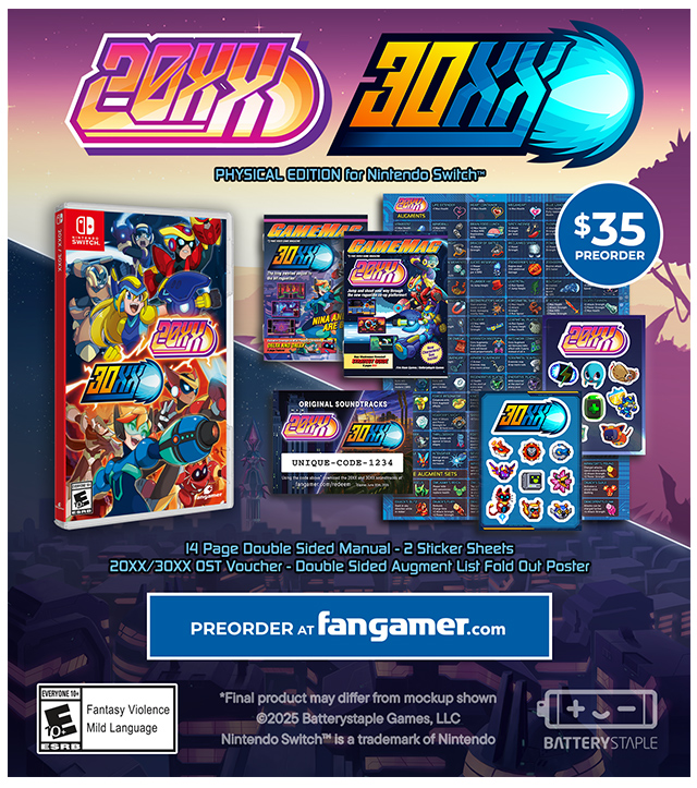 New 20XX/30XX for Nintendo Switch™ available at Fangamer.com