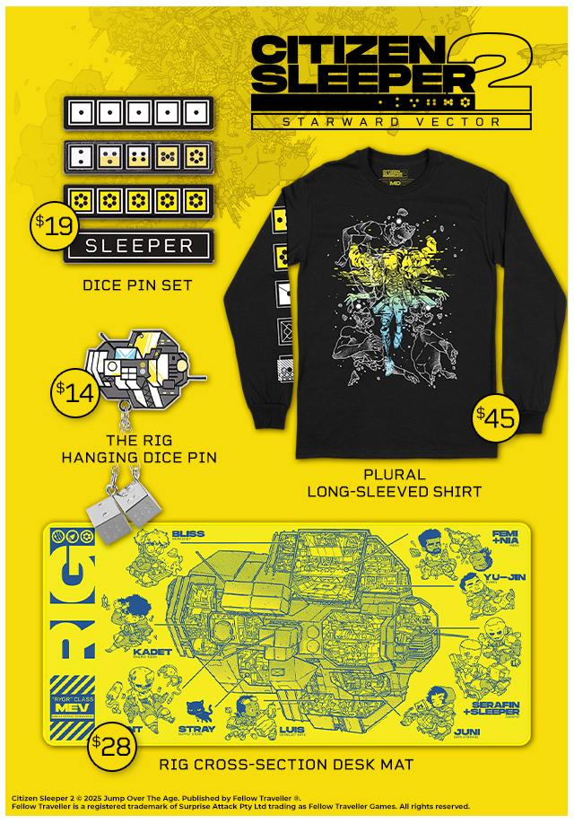 New Citizen Sleeper 2 merch is available at Fangamer.com