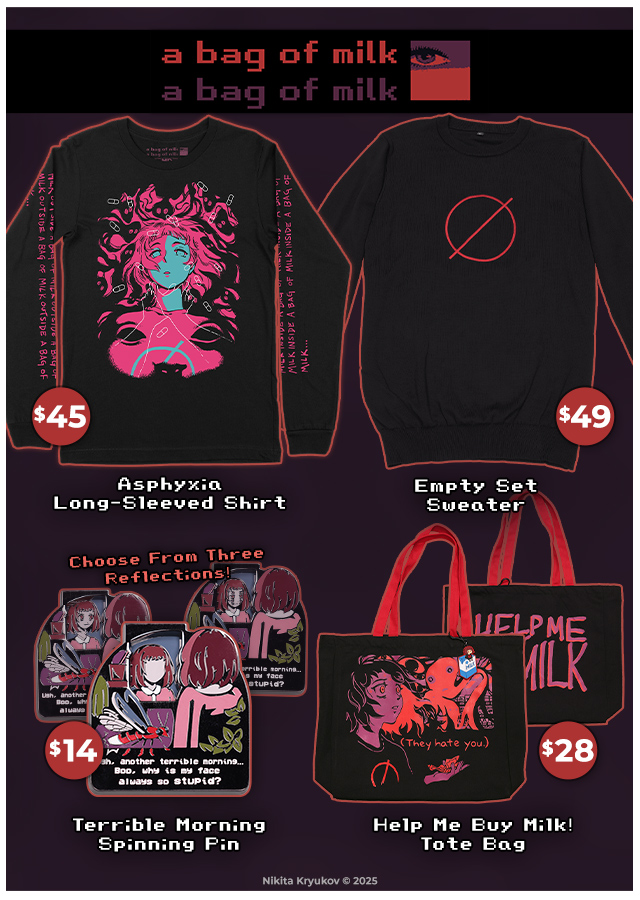 New A Bag of Milk merch is available at Fangamer.com
