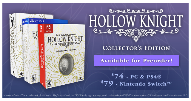 Hollow Knight Collector’s editions are available for preorder at Fangamer.com