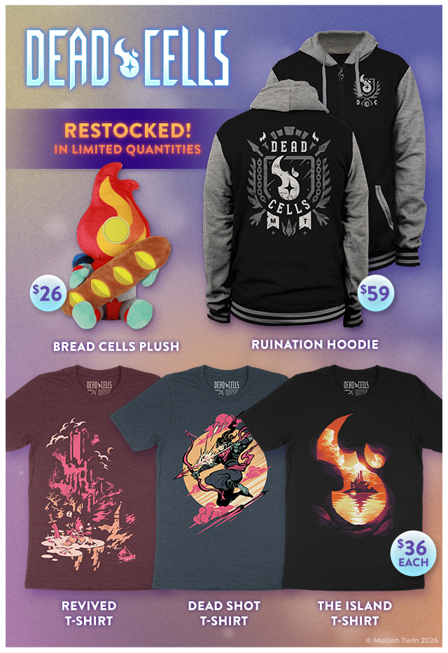 Relaunch of Dead Cells merch available at fangamer.com