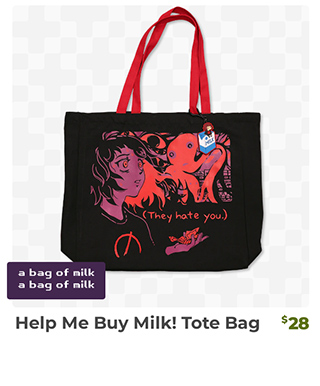 Help Me Buy Milk! tote bag is back in stock at fangamer.com