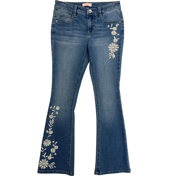 Girl's Floral Embroidery Flare Jeans