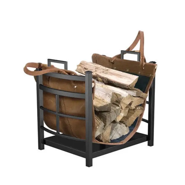 Open Hearth Collection Log Bin w/ Leather Tote