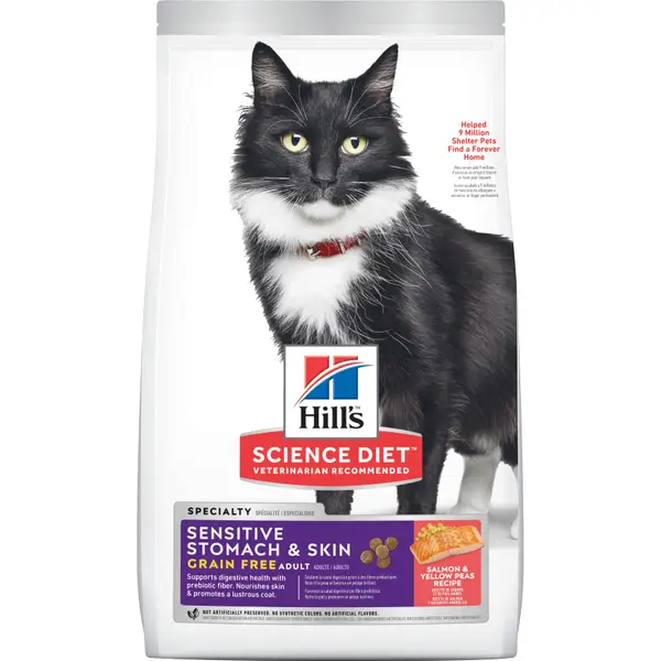 Hill's Science Diet brand page Adult Sensitive Stomach and Skin Grain Free Cat Food, 13 lb, Real Salmon First Ingredient