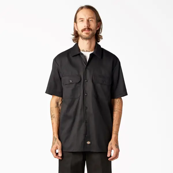 Map wearing black button-up Dickies workshirt