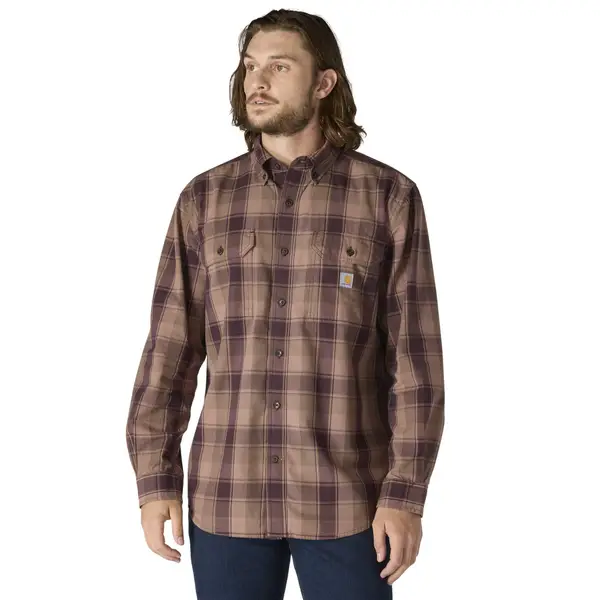 Man wearing long-sleeve plaid shirt