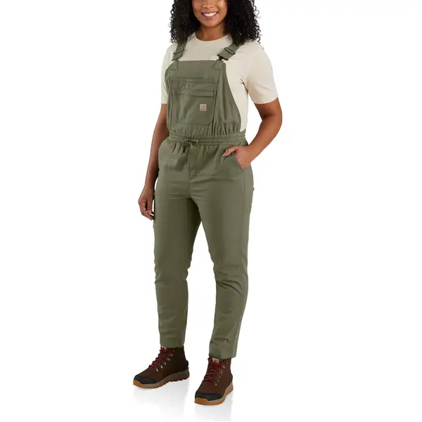 Woman wearing ripstop Bib Overalls